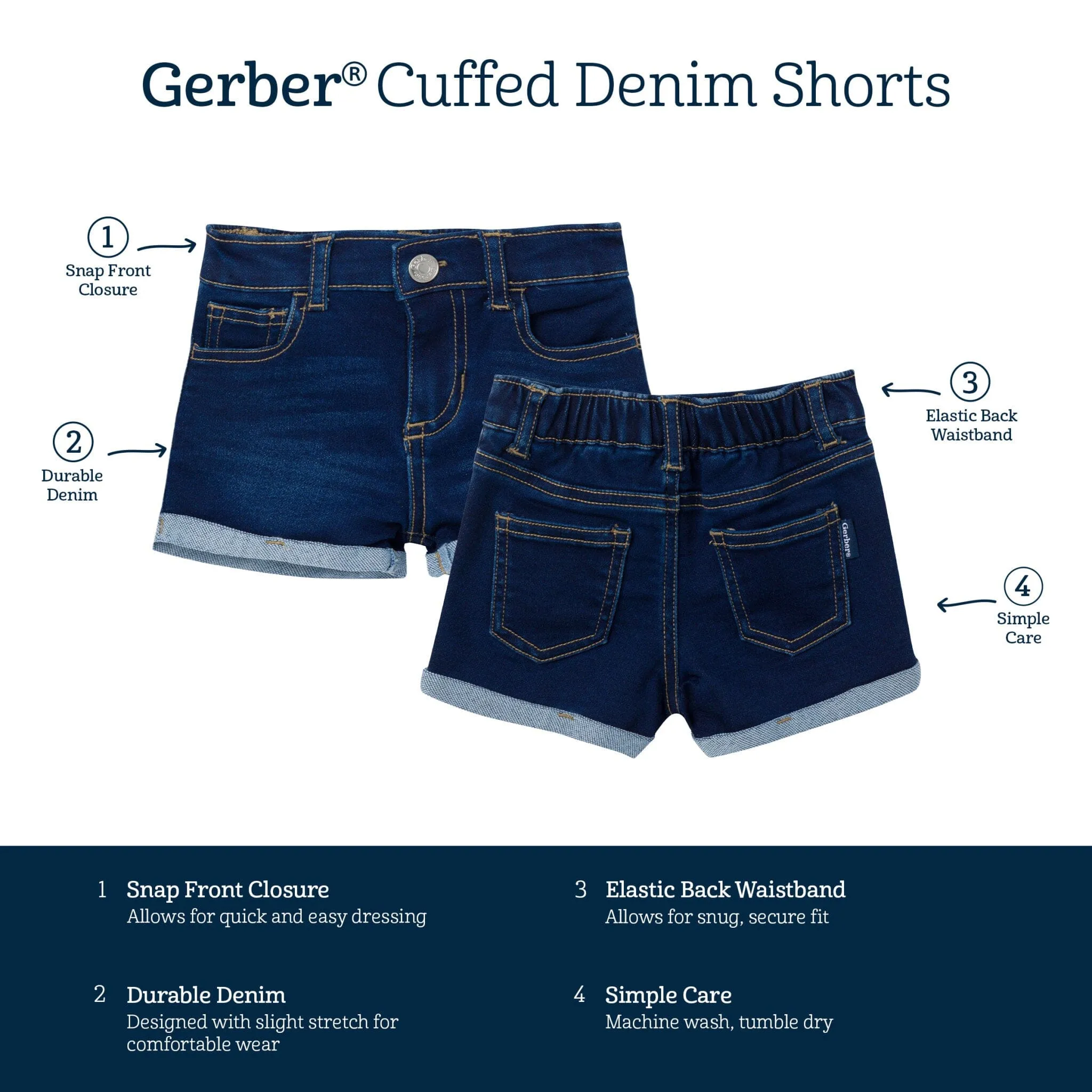Baby & Toddler Neutral Dark Wash Cuffed Denim Shorts Gerber Childrenswea