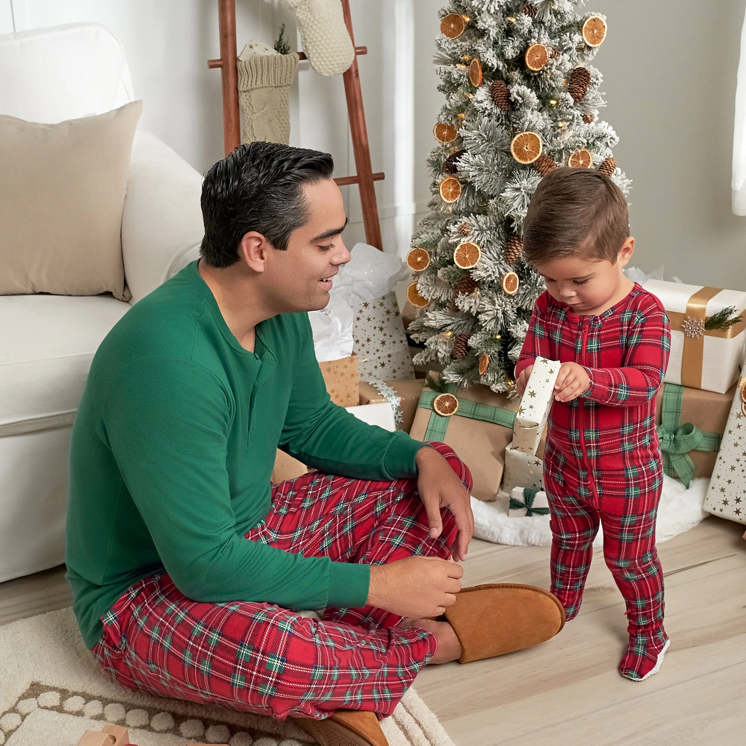 Baby & Toddler Neutral Stewart Plaid Hacci Snug Fit Footed Pajamas Gerber Childrenswea