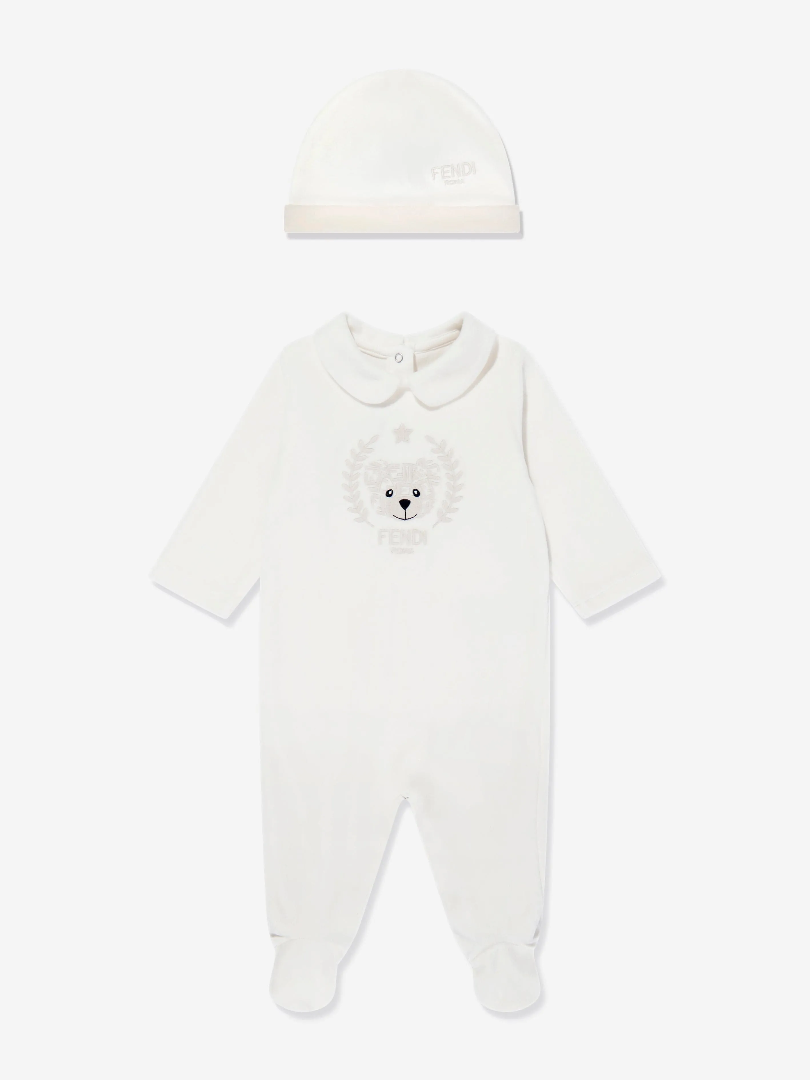 Baby Bear Chenille Babygrow Set in White