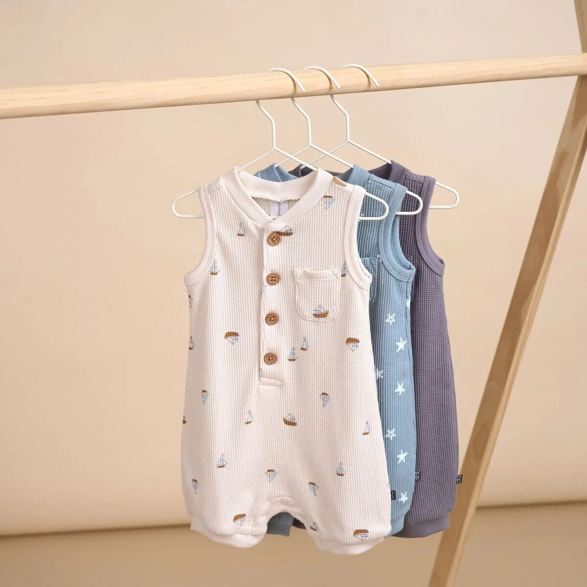 Baby Boys Beige Sailboat Sleeveless Romper Gerber Childrenswea