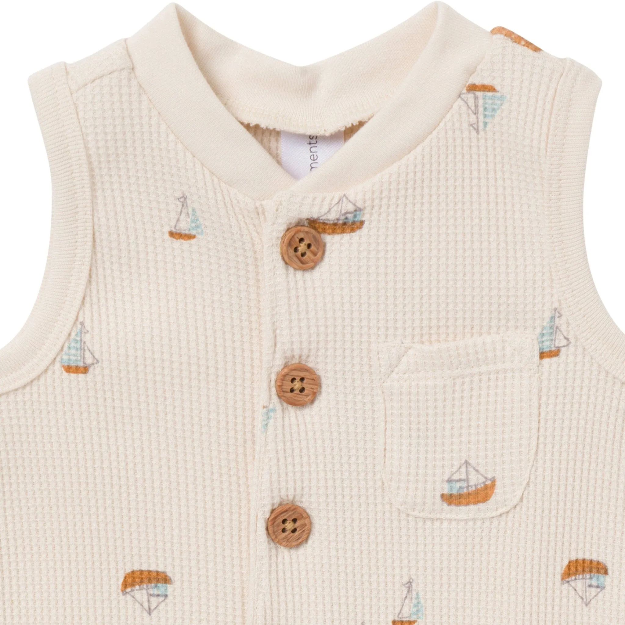 Baby Boys Beige Sailboat Sleeveless Romper Gerber Childrenswea