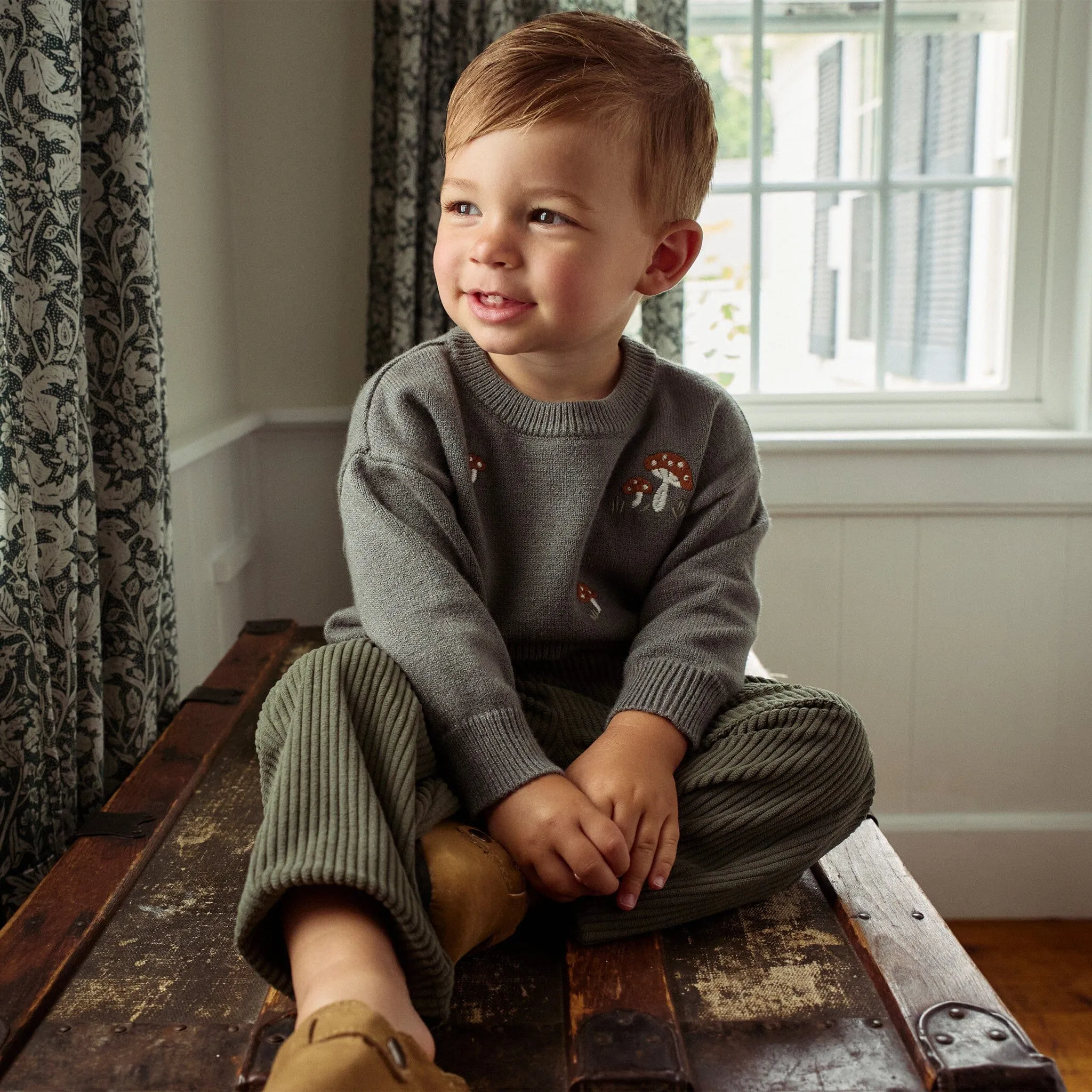 Baby Boys Dark Green Embroidered Mushrooms Sweater Gerber Childrenswea