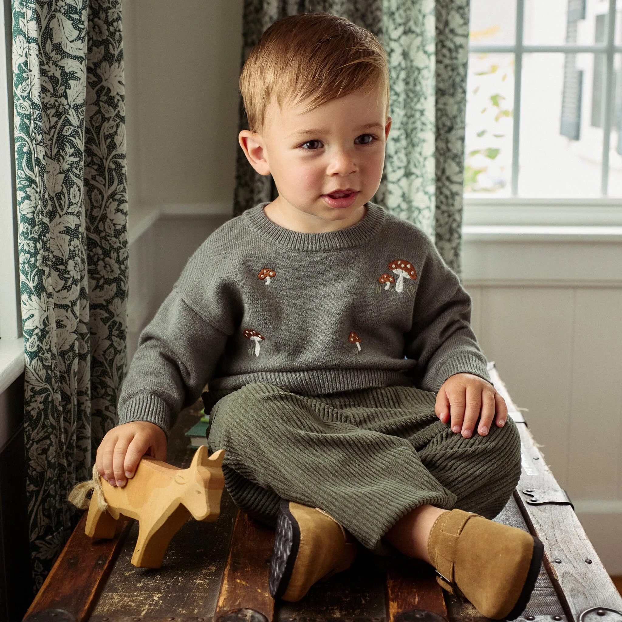 Baby Boys Dark Green Embroidered Mushrooms Sweater Gerber Childrenswea