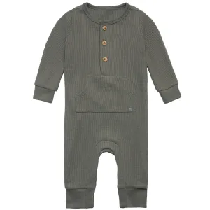 Baby Boys Dark Green Kangaroo Pocket Waffle Romper Gerber Childrenswea