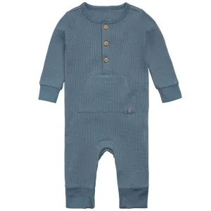 Baby Boys Medium Blue Kangaroo Pocket Waffle Romper Gerber Childrenswea