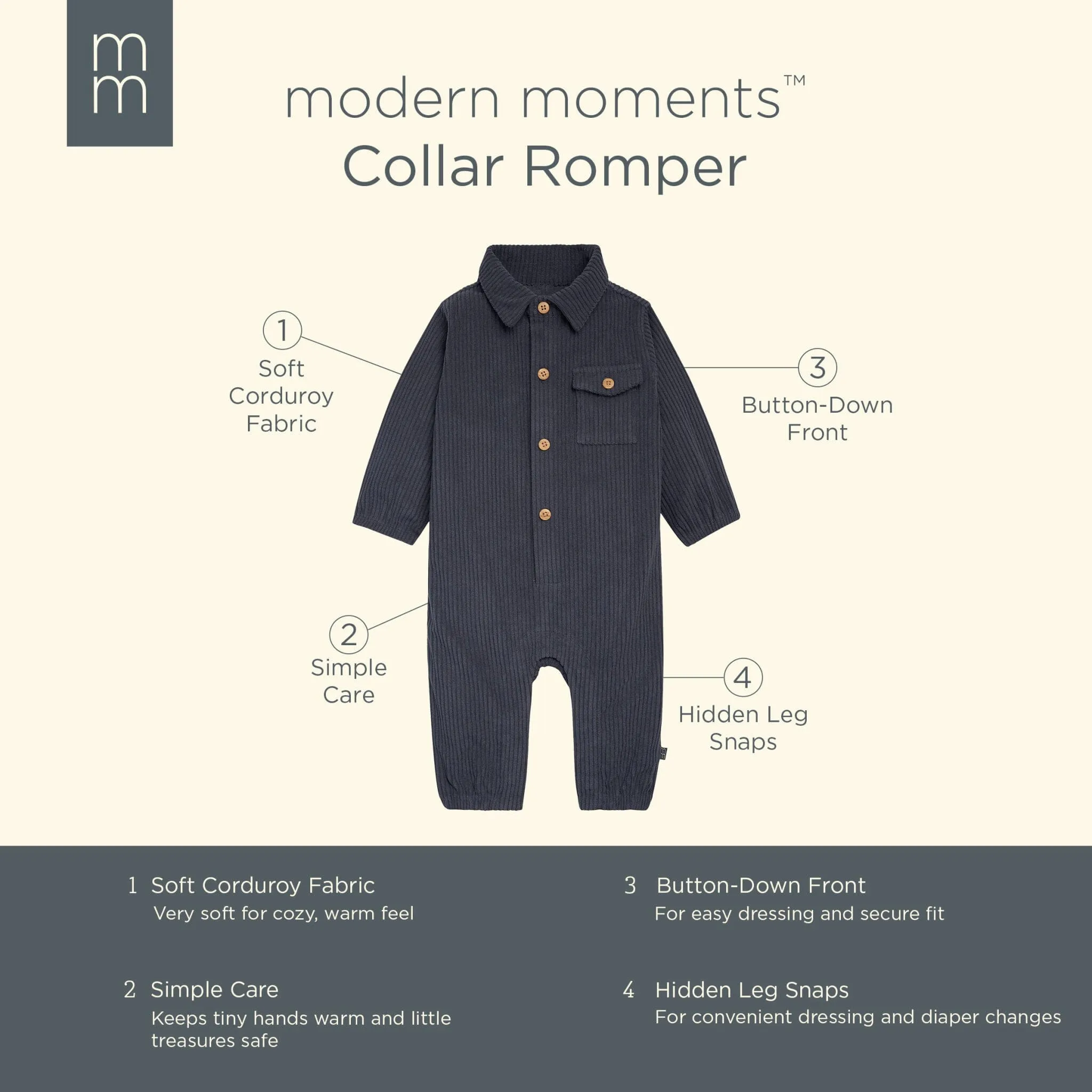 Baby Boys Navy Corduroy Romper Gerber Childrenswea