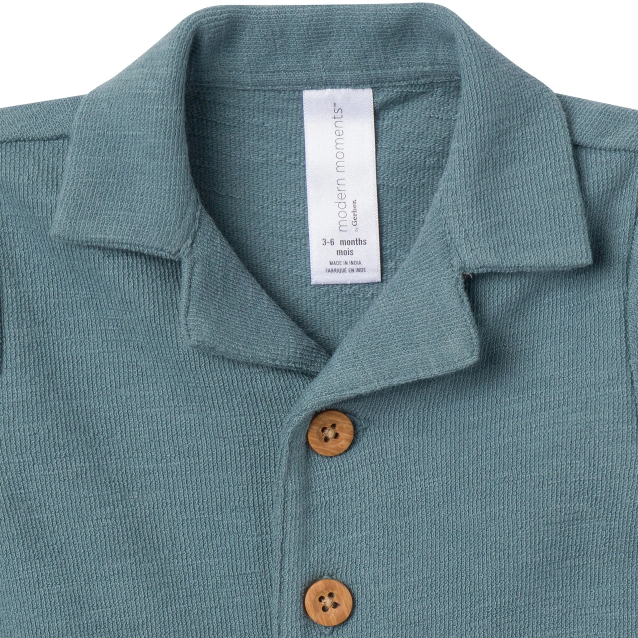 Baby Boys Teal Collared Short Sleeve Romper Gerber Childrenswea