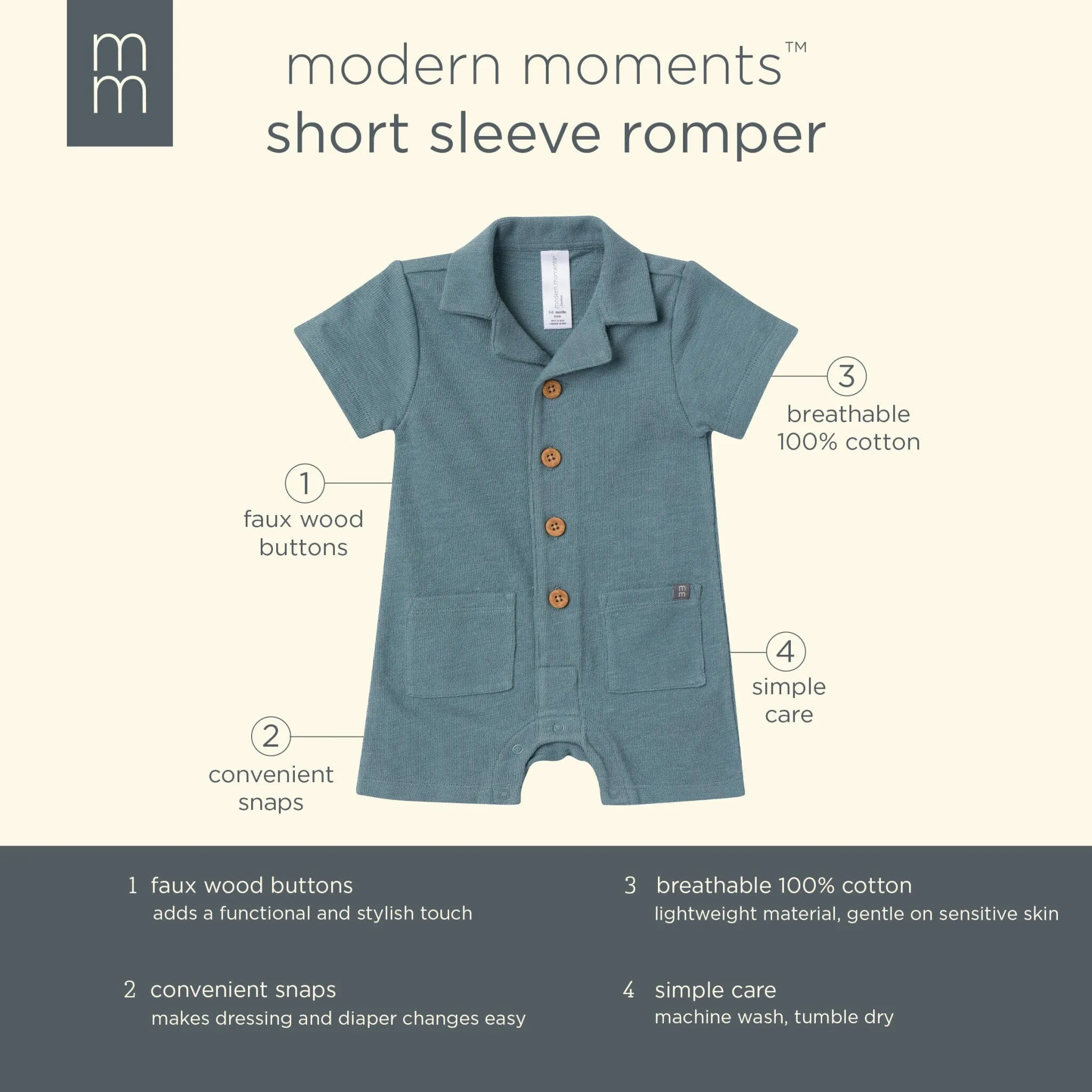 Baby Boys Teal Collared Short Sleeve Romper Gerber Childrenswea