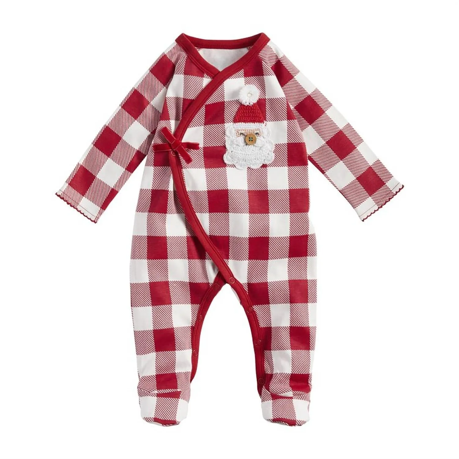 Baby Crochet Check Santa Sleeper Footies In Red