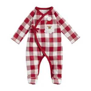 Baby Crochet Check Santa Sleeper Footies In Red