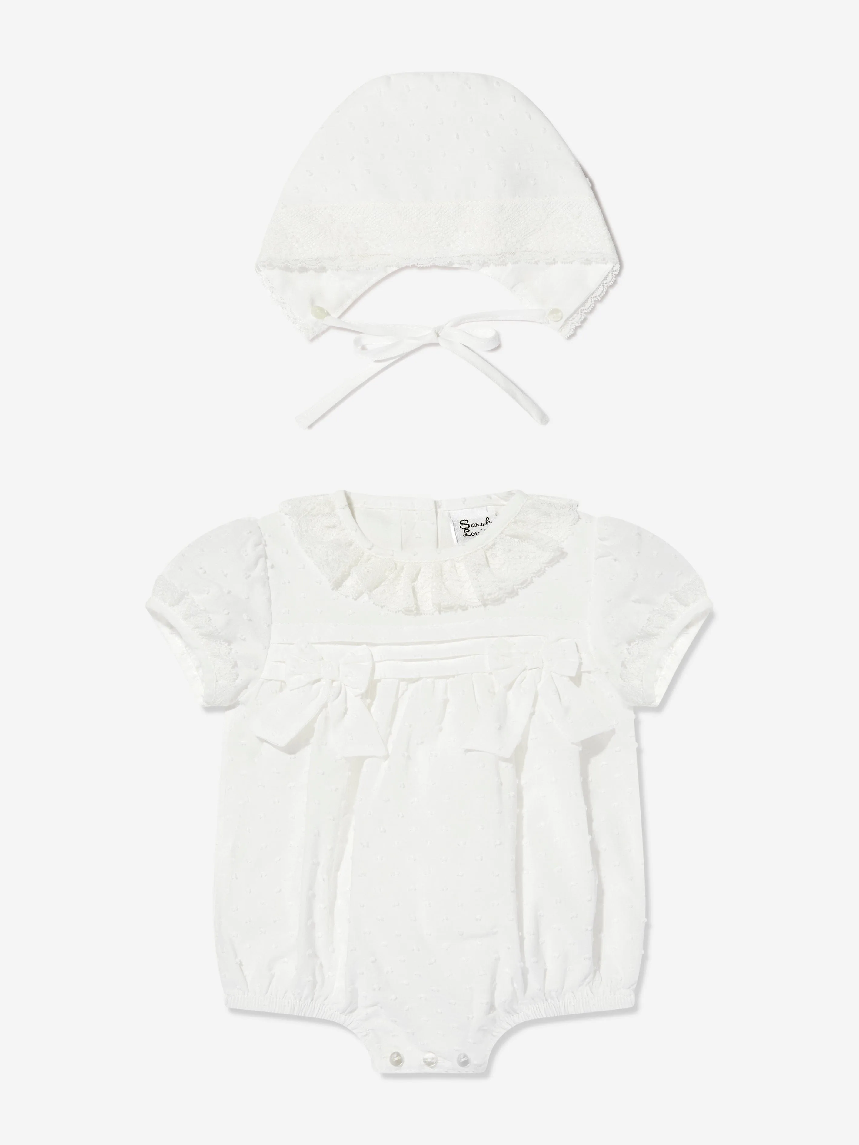 Baby Girls Bubble Romper and Bonnet in Ivory