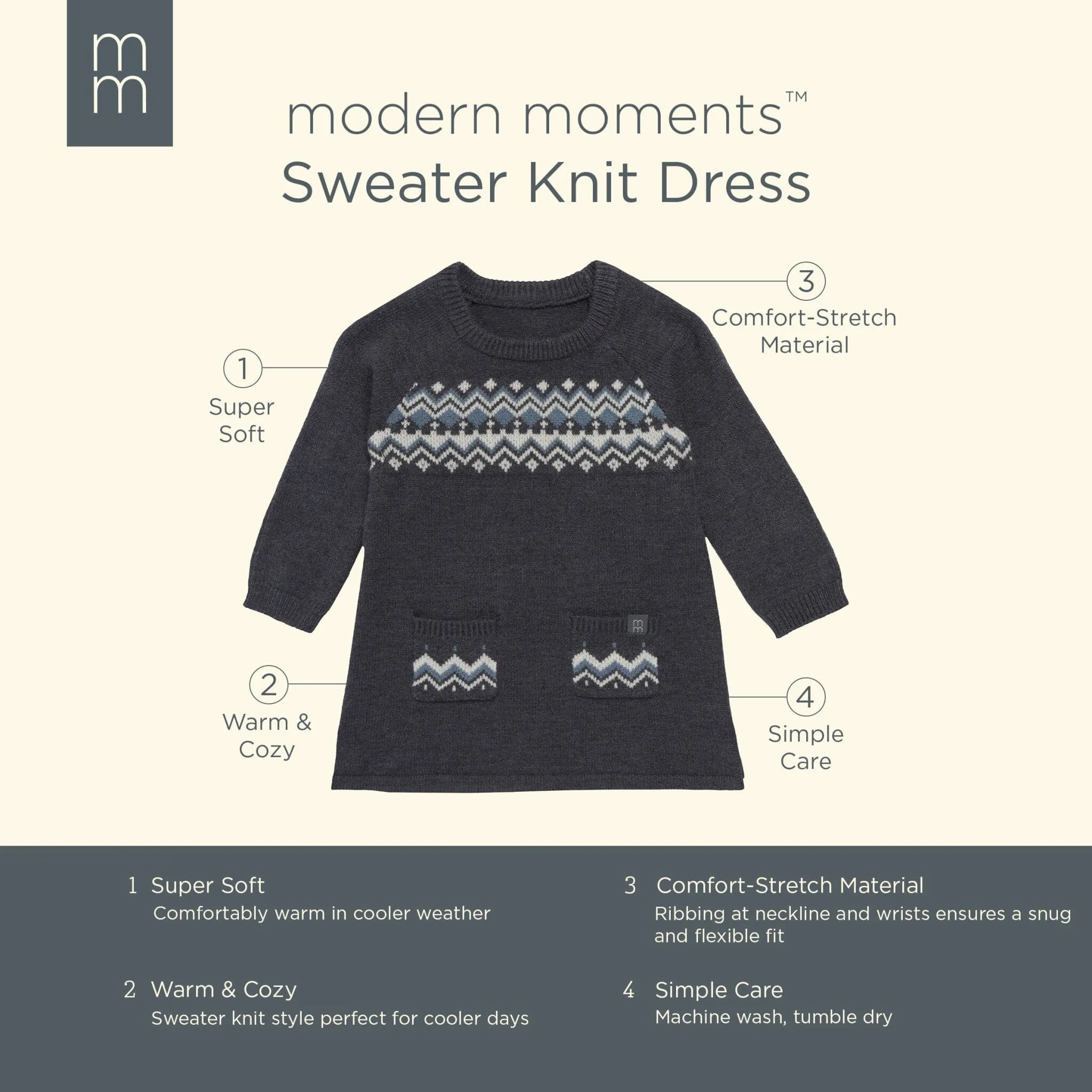 Baby Girls Dark Grey Heather Fair Isle Sweater Dress Gerber Childrenswea