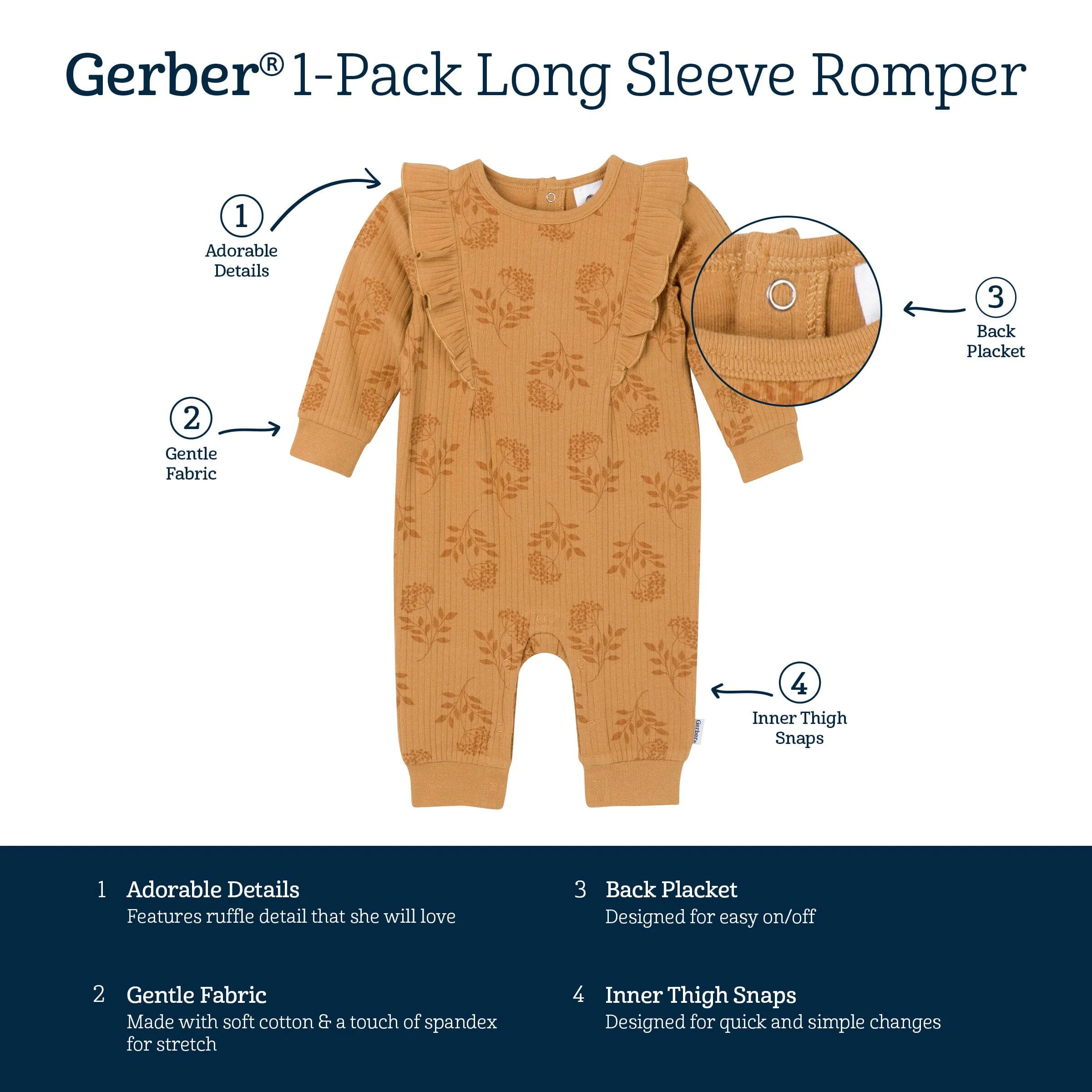 Baby Girls Flower Stamp Romper Gerber Childrenswea