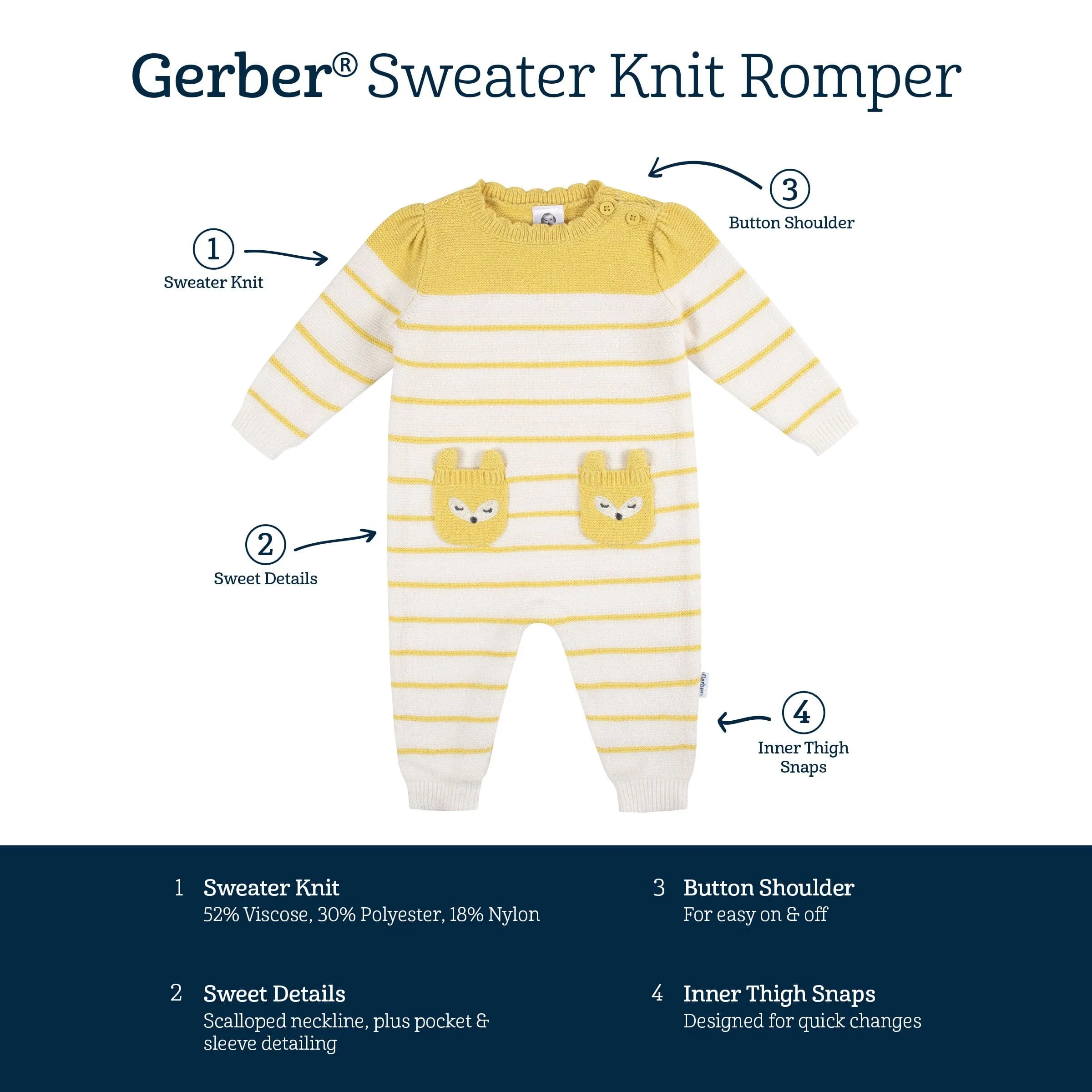 Baby Girls Fox Sweater Knit Romper Gerber Childrenswea