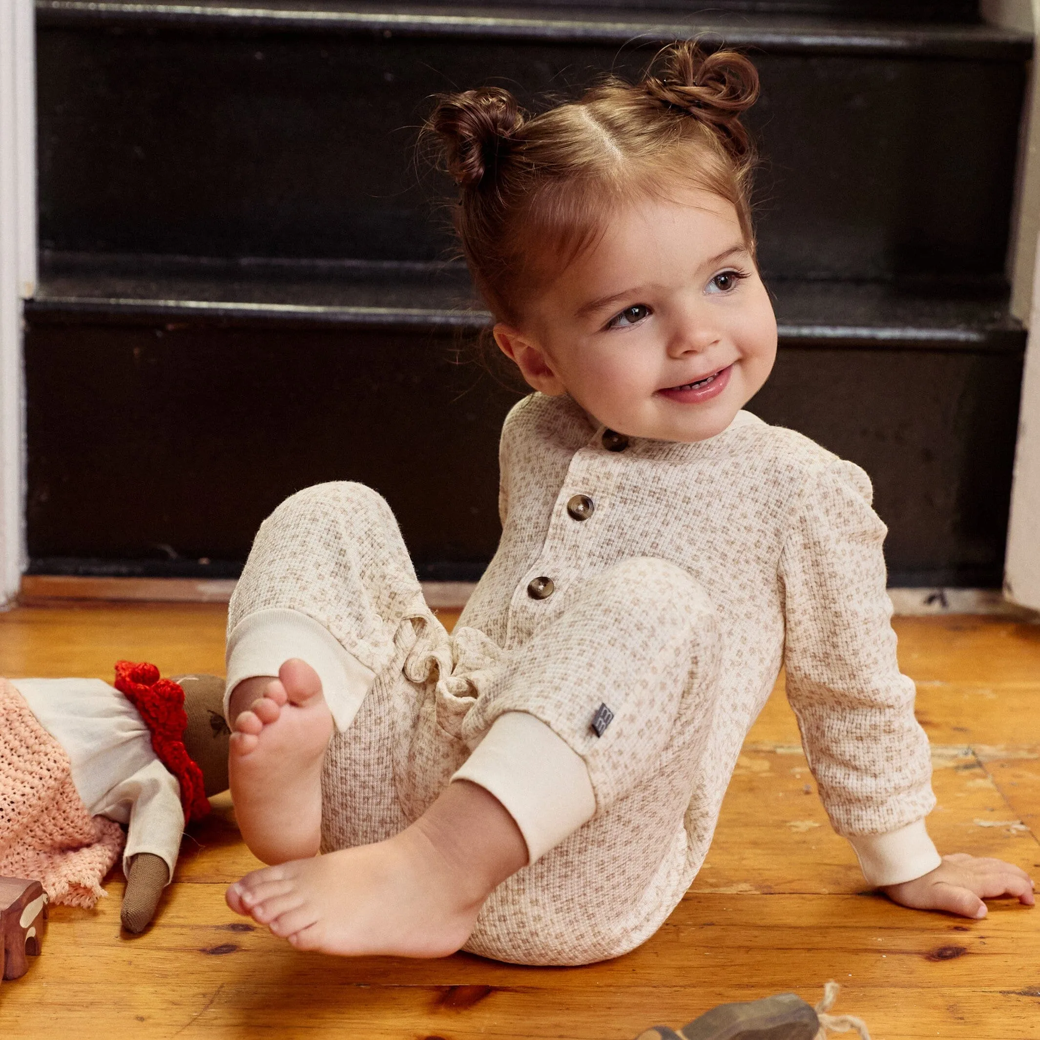 Baby Girls Ivory Ditsy Floral Waffle Slouch Romper Gerber Childrenswea