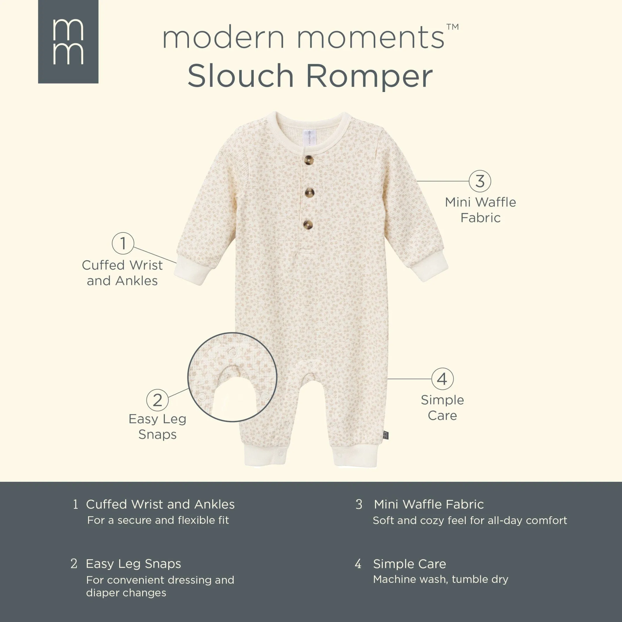 Baby Girls Ivory Ditsy Floral Waffle Slouch Romper Gerber Childrenswea