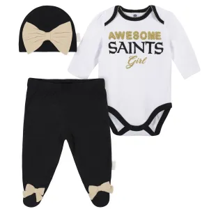 Baby Girls New Orleans Saints 3-Piece Bodysuit, Footed Pant, and Cap Set Gerber Childrenswea