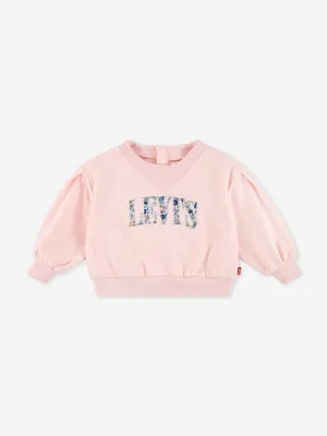 Baby Girls Pleated Sleeve Sweatshirt in Pink