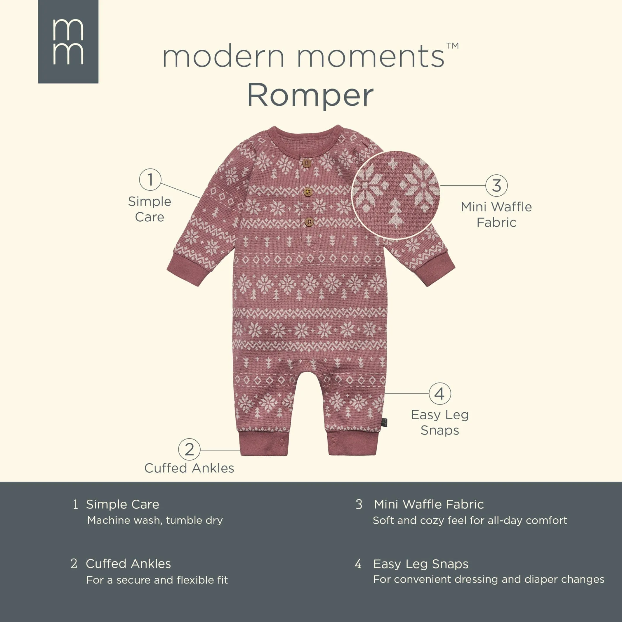 Baby Girls Rose Fair Isle Waffle Romper Gerber Childrenswea