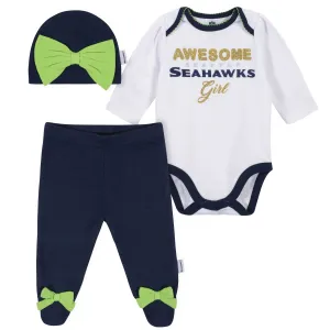 Baby Girls Seattle Seahawks 3-Piece Bodysuit, Footed Pant, and Cap Set Gerber Childrenswea