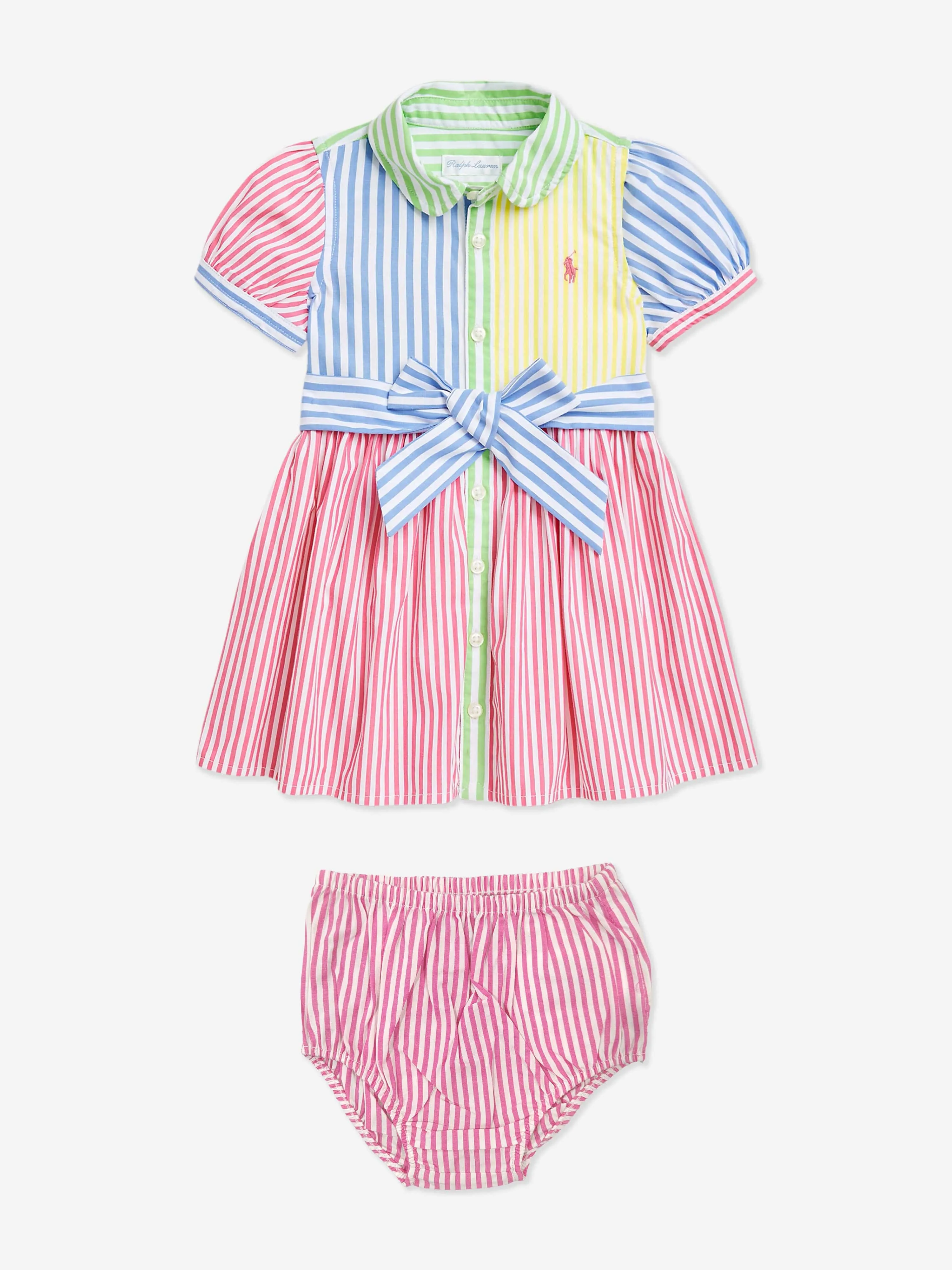 Baby Girls Striped Shirt Dress in Pink