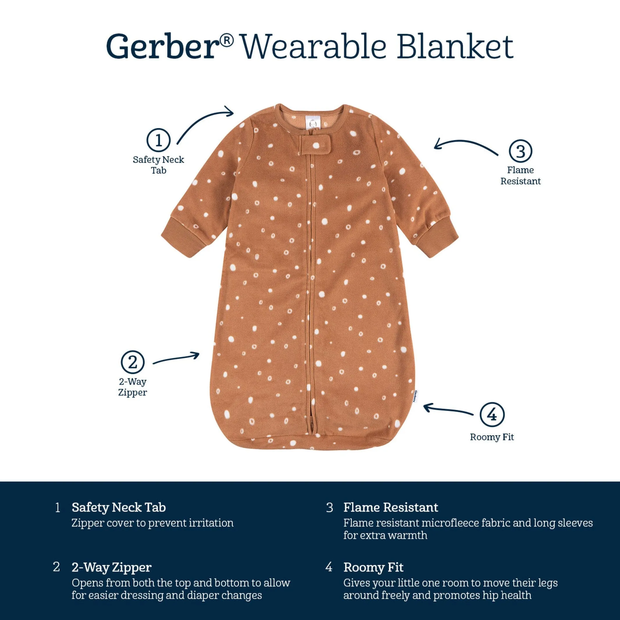 Baby Neutral Brown Dots Wearable Blanket Gerber Childrenswea