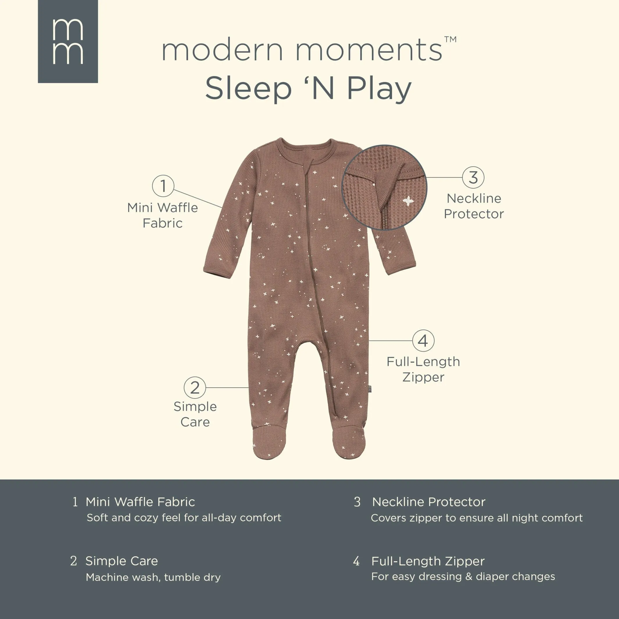 Baby Neutral Brown Stars Waffle Sleep 'N Play Gerber Childrenswea