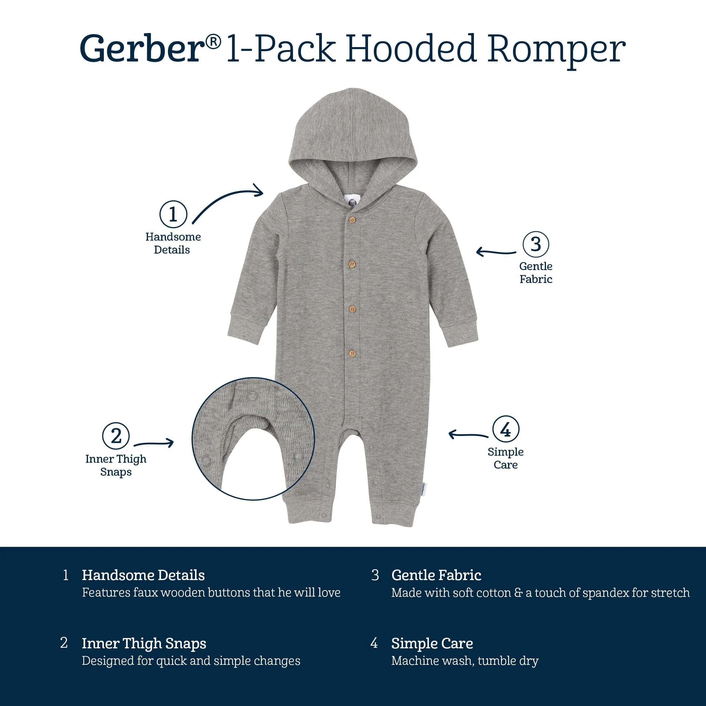 Baby Neutral Grey Heather Hooded Romper Gerber Childrenswea