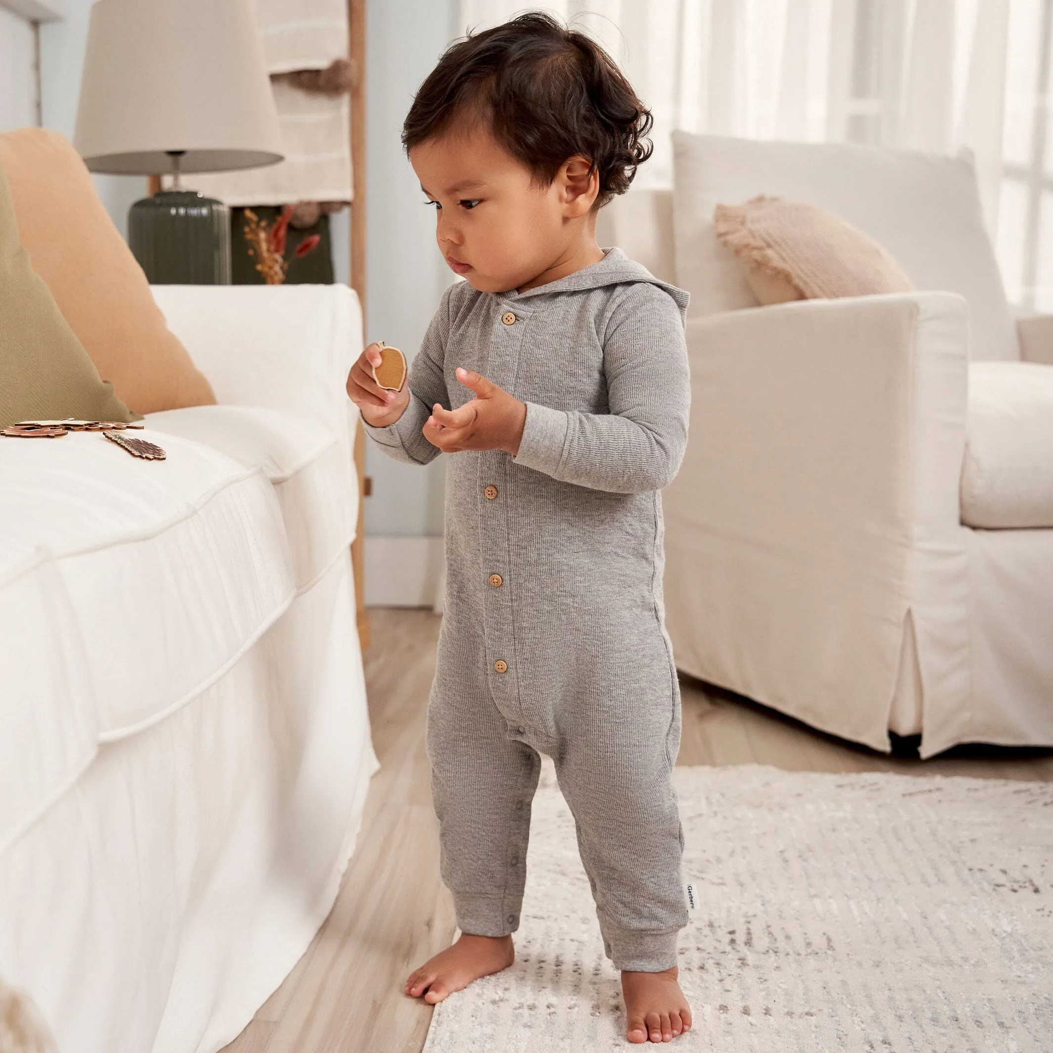 Baby Neutral Grey Heather Hooded Romper Gerber Childrenswea