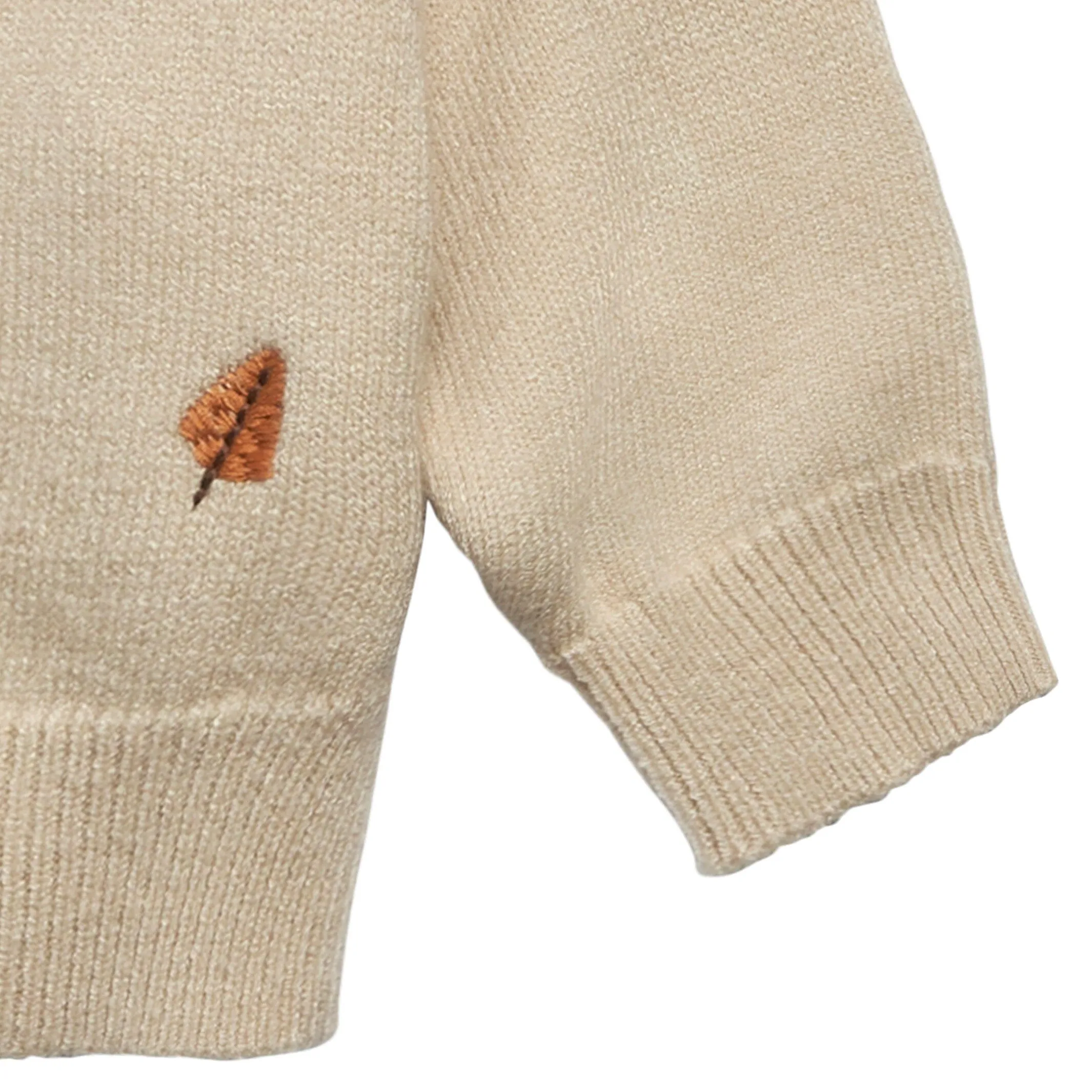 Baby Neutral Light Beige Embroidered Leaves Sweater Gerber Childrenswea
