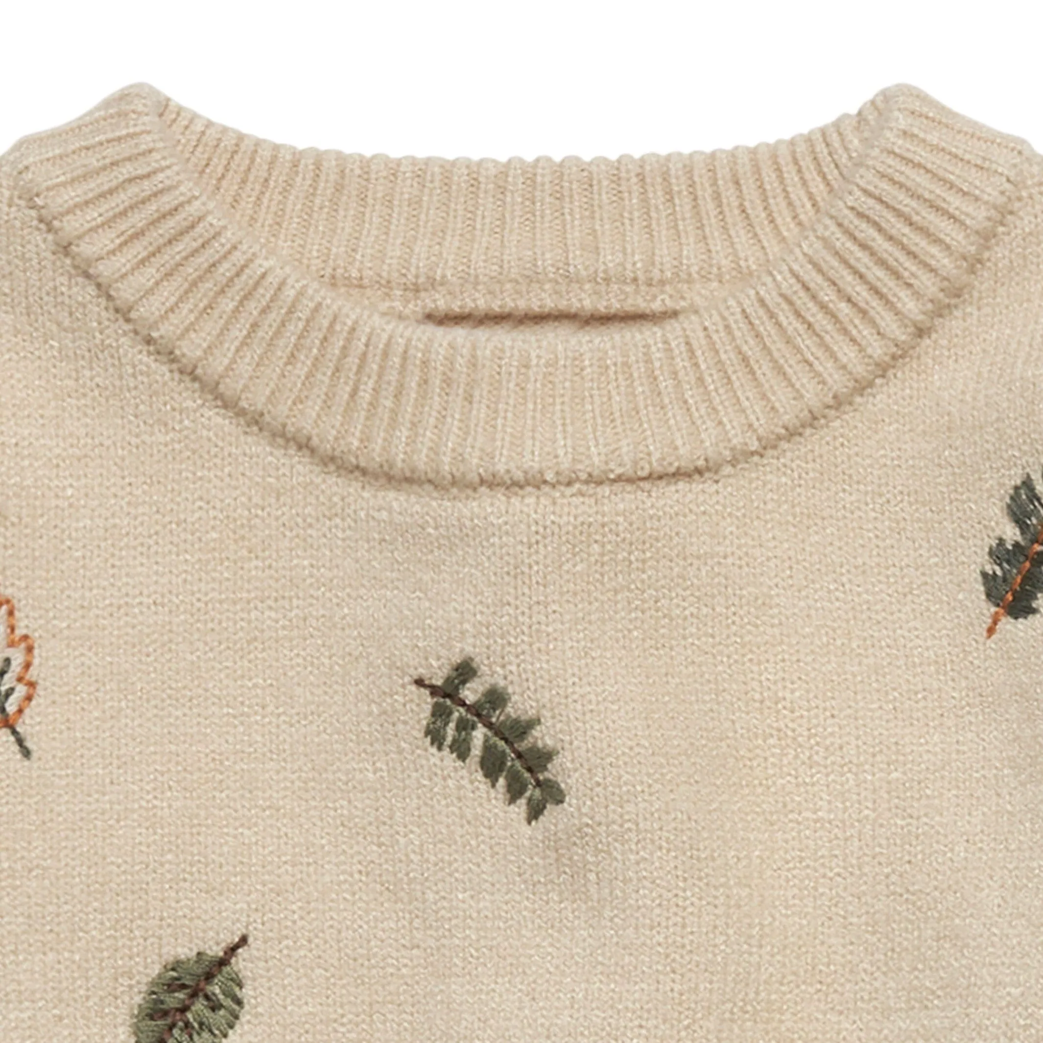 Baby Neutral Light Beige Embroidered Leaves Sweater Gerber Childrenswea