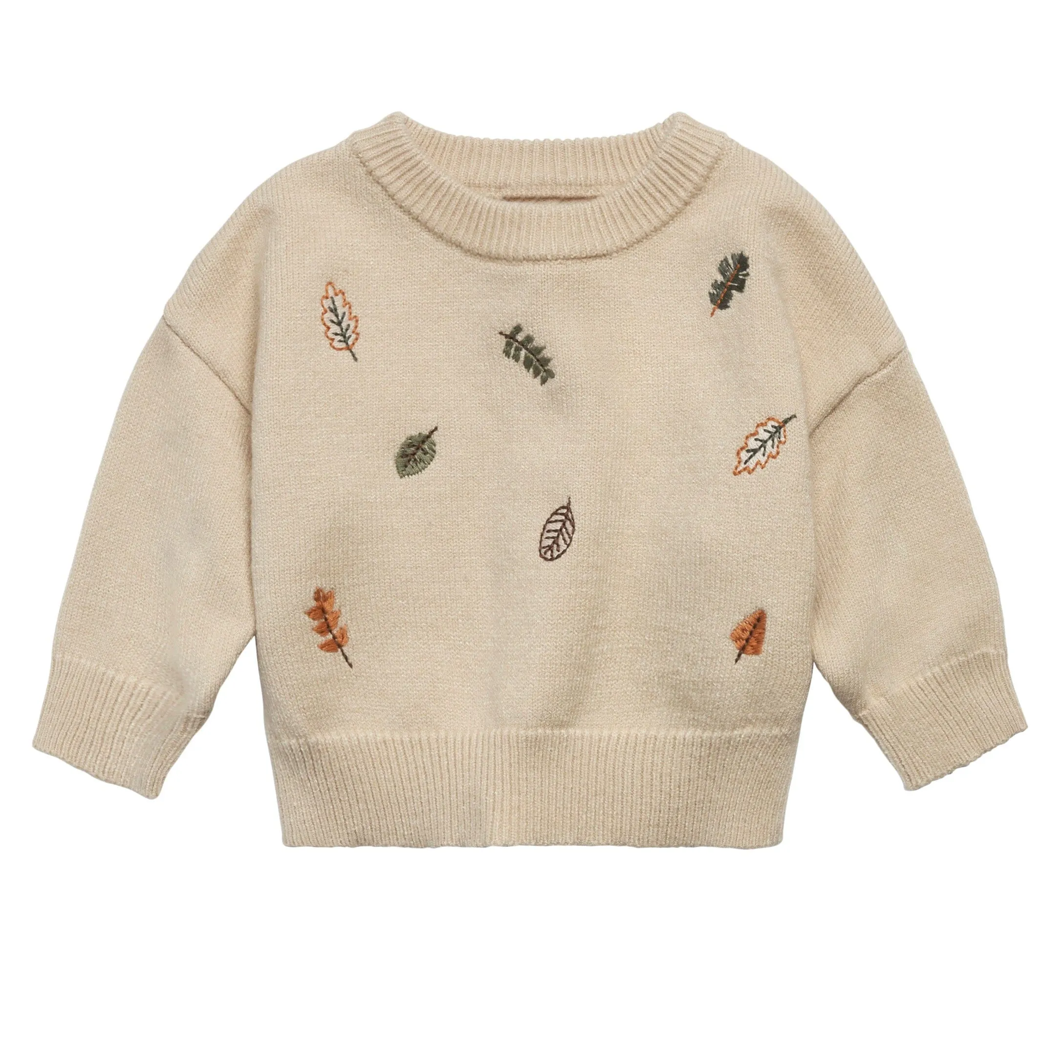 Baby Neutral Light Beige Embroidered Leaves Sweater Gerber Childrenswea