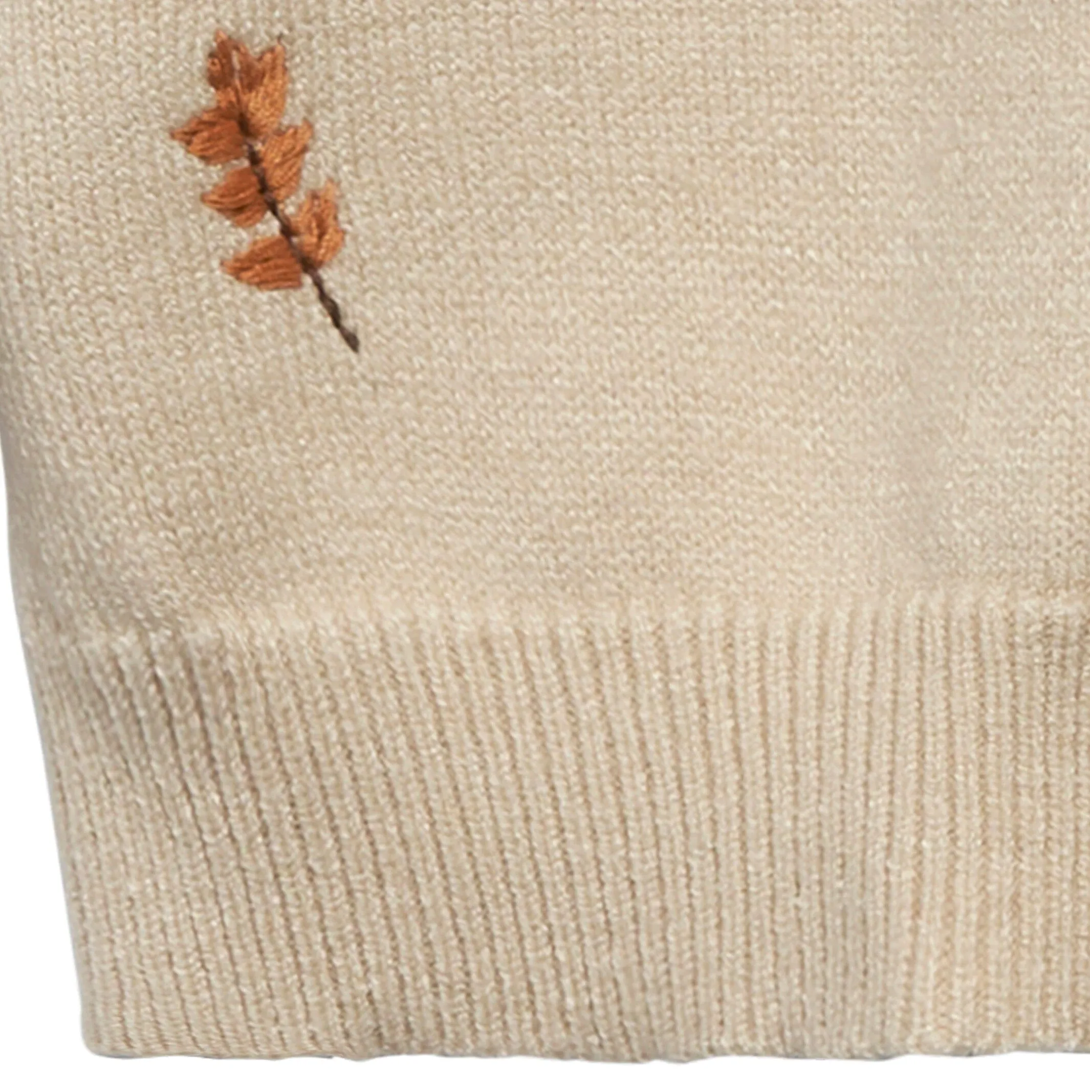 Baby Neutral Light Beige Embroidered Leaves Sweater Gerber Childrenswea