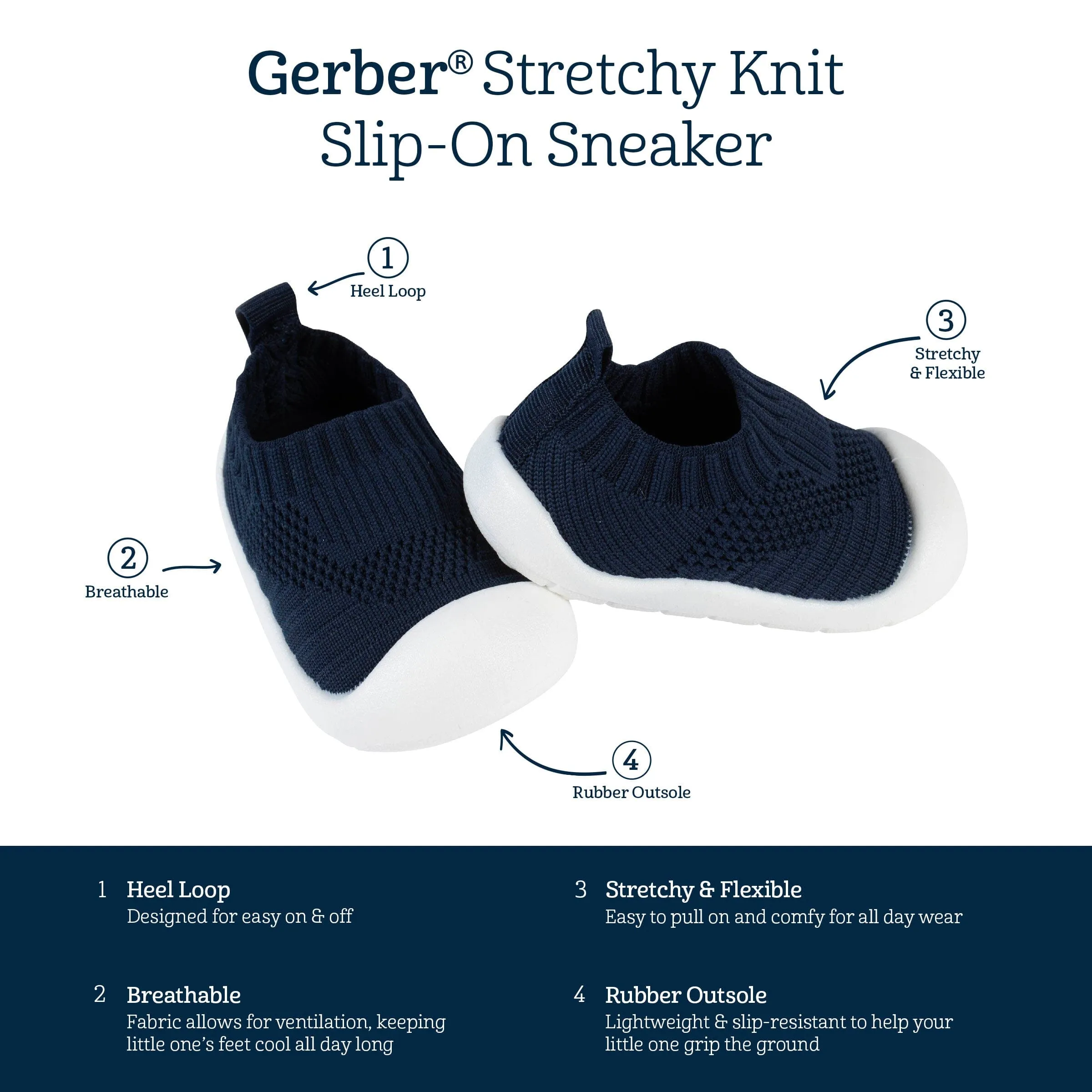 Baby Neutral Navy Stretchy Knit Slip-On Sneaker Gerber Childrenswea