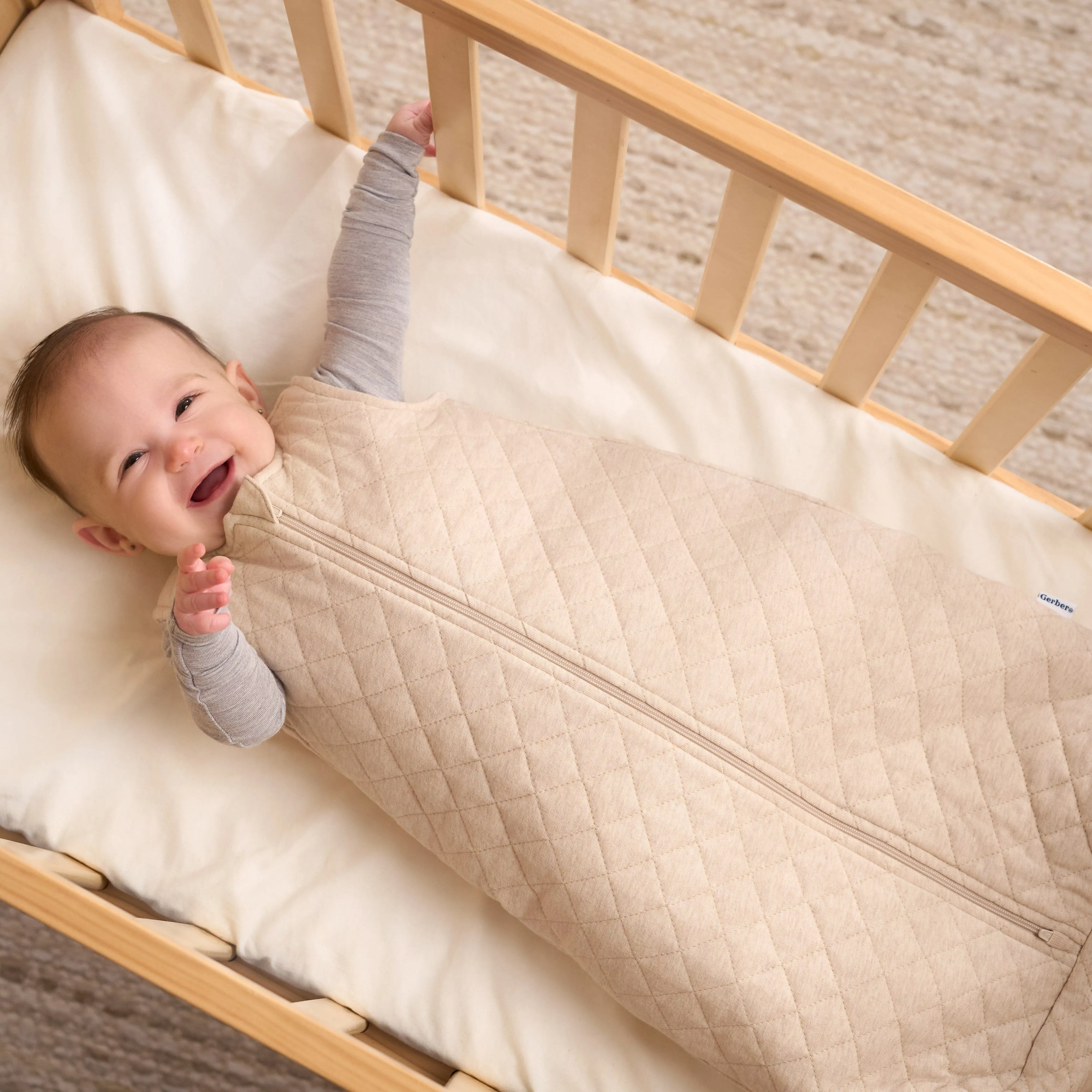 Baby Neutral Oatmeal Heather Quilted Jersey Wearable Blanket Gerber Childrenswea