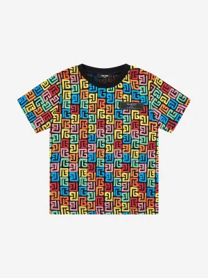 Balmain Kids Monogram Logo T-Shirt in Multicolour