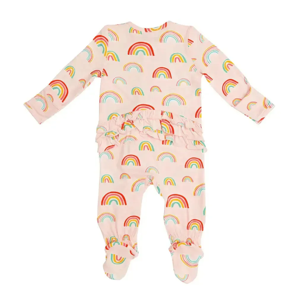 Bamboo Ruffle Footie - Pink Rainbows | Angel Dear