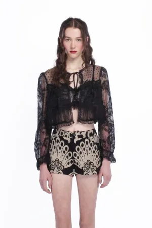 Black Lace Combo Bed Jacket Annasui
