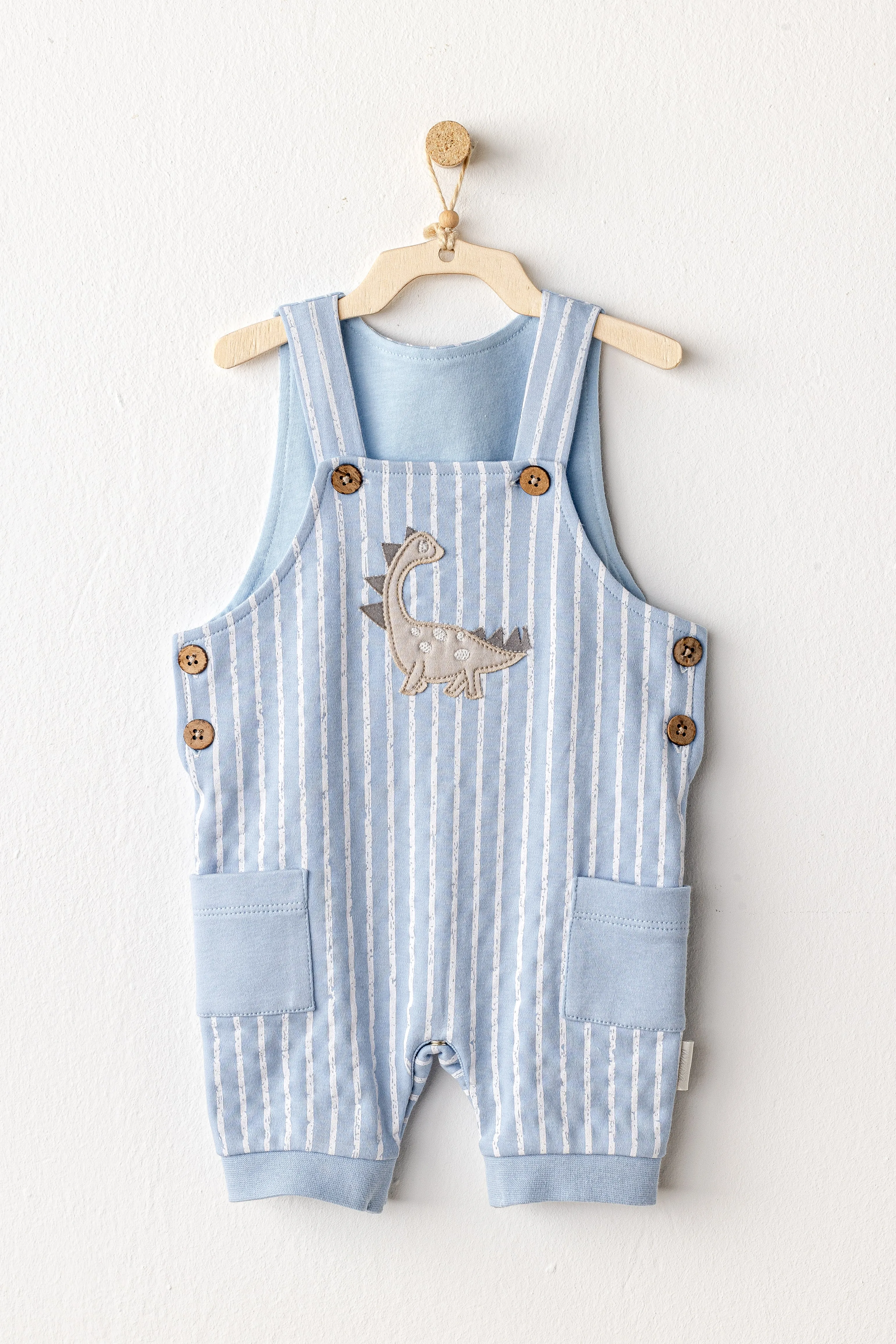 Blue Striped Dinosaur Jumpsuit Set