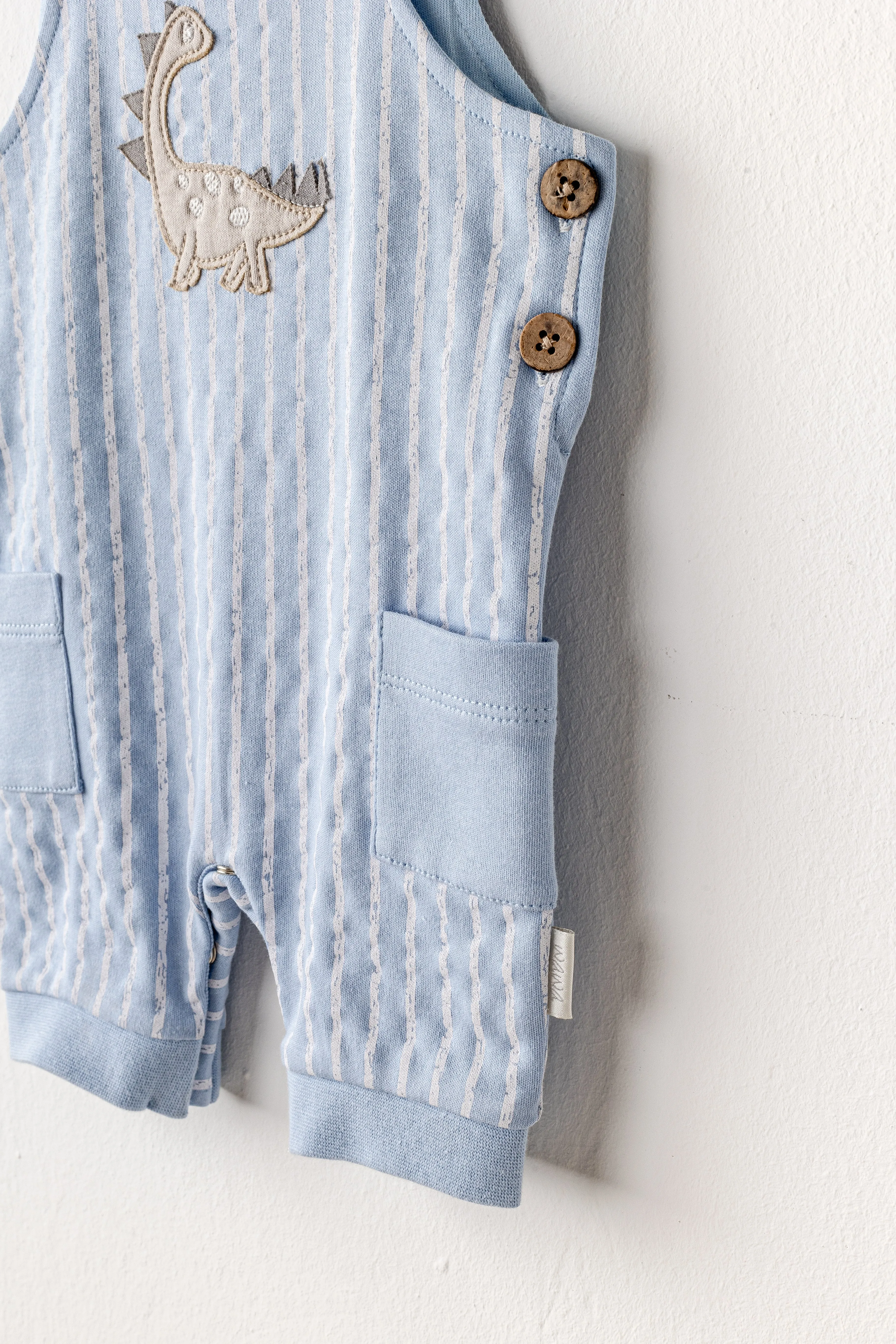 Blue Striped Dinosaur Jumpsuit Set