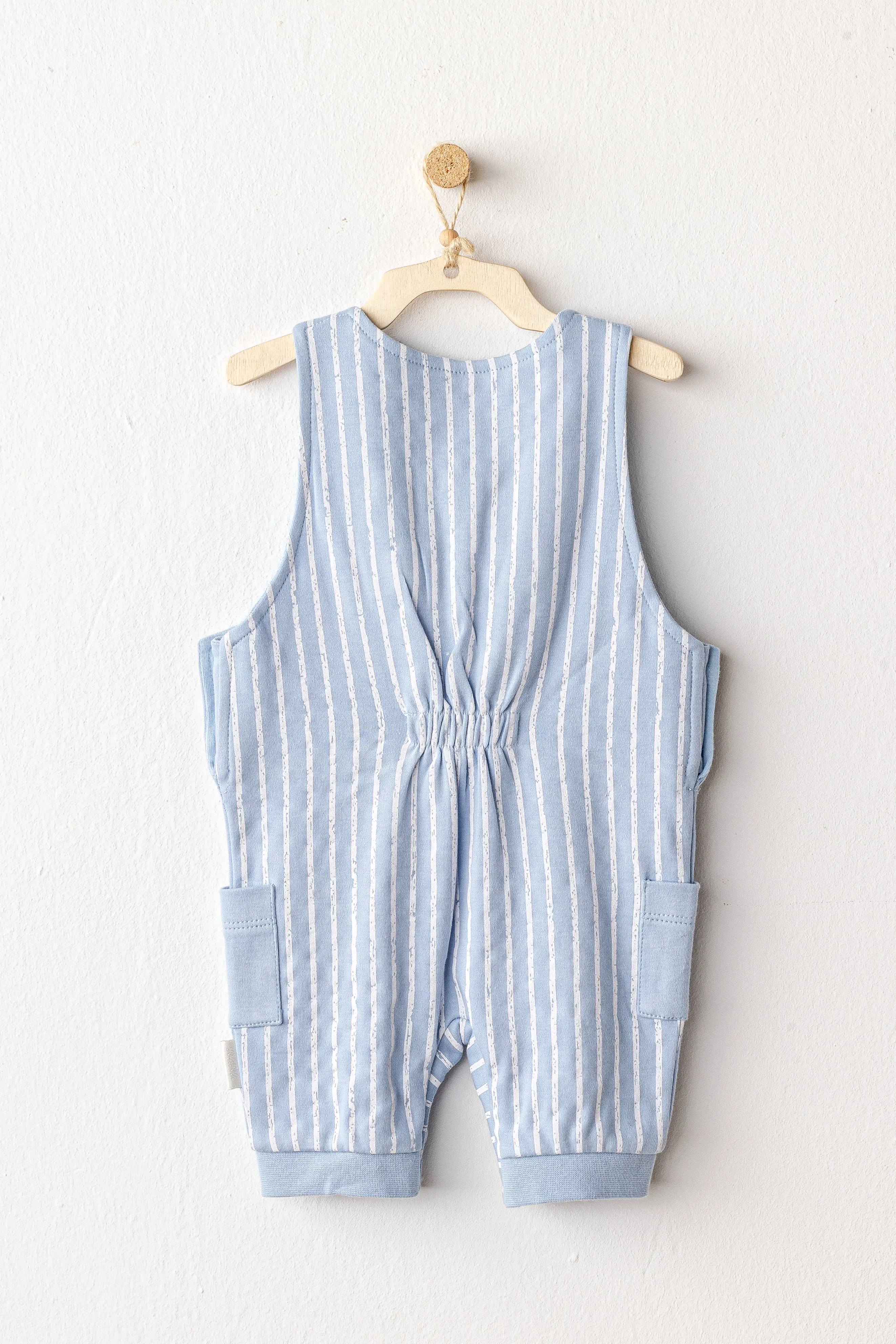 Blue Striped Dinosaur Jumpsuit Set