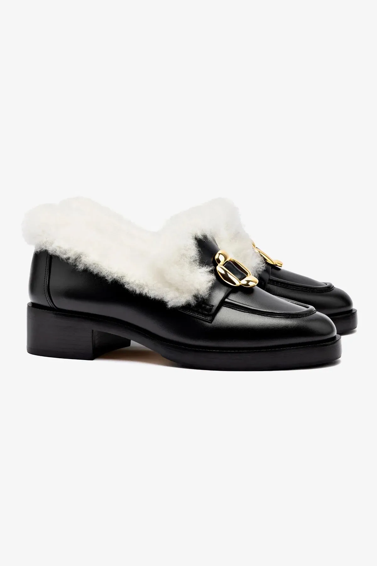Bobbie Loafer In Black Leather and Natural Shearling