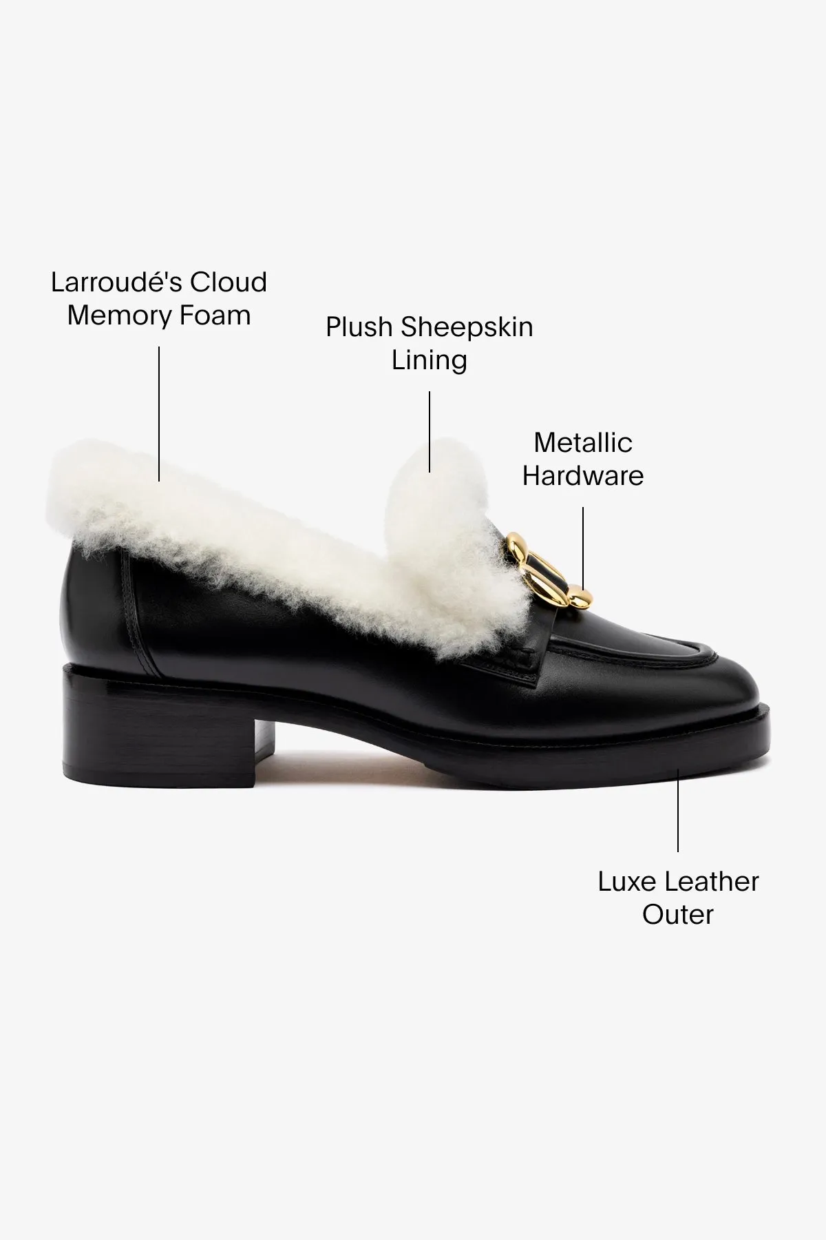 Bobbie Loafer In Black Leather and Natural Shearling