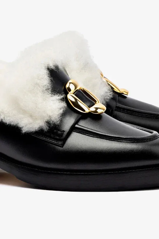 Bobbie Loafer In Black Leather and Natural Shearling