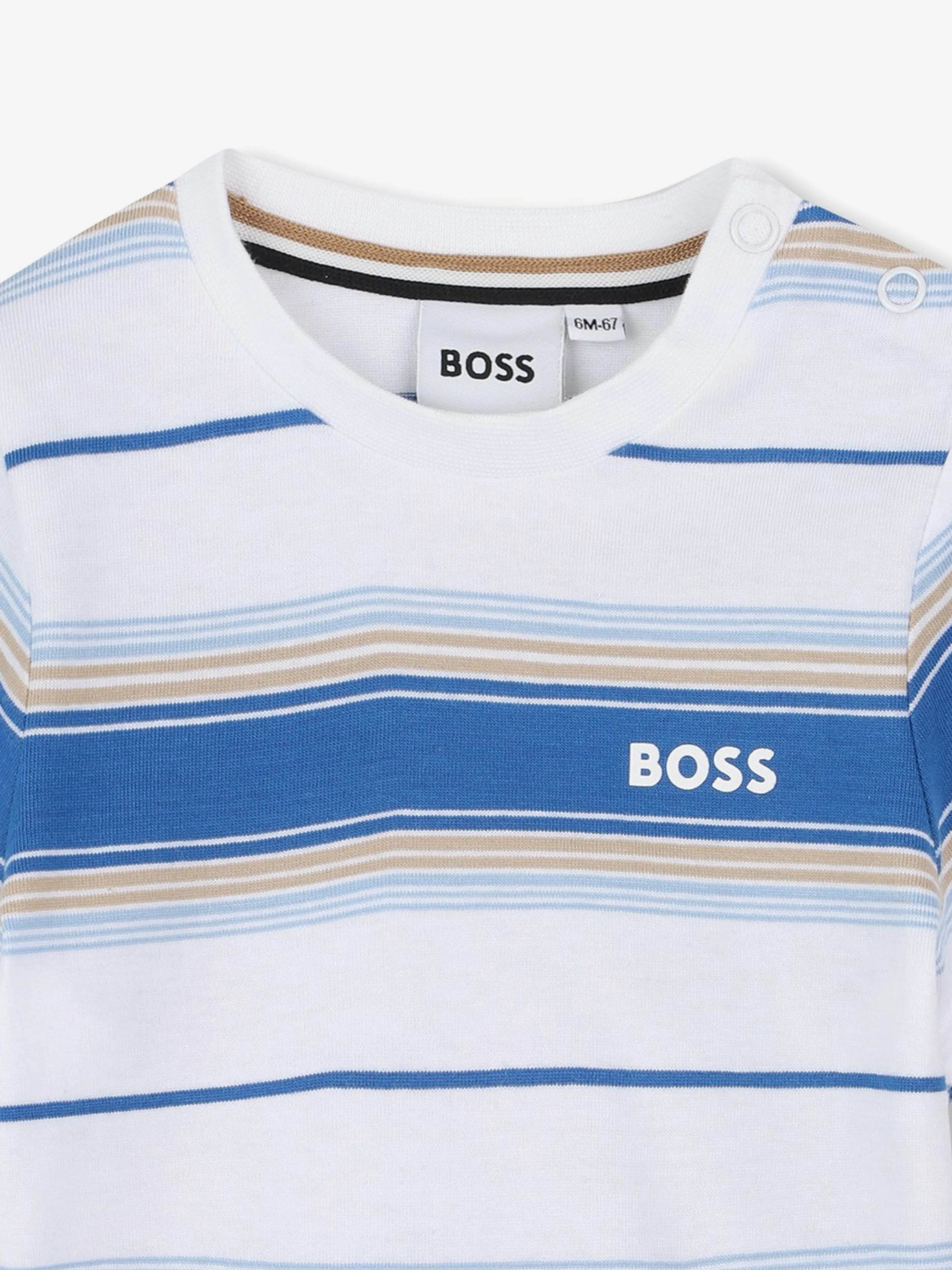 BOSS Baby Boys Striped Logo T-Shirt in Blue