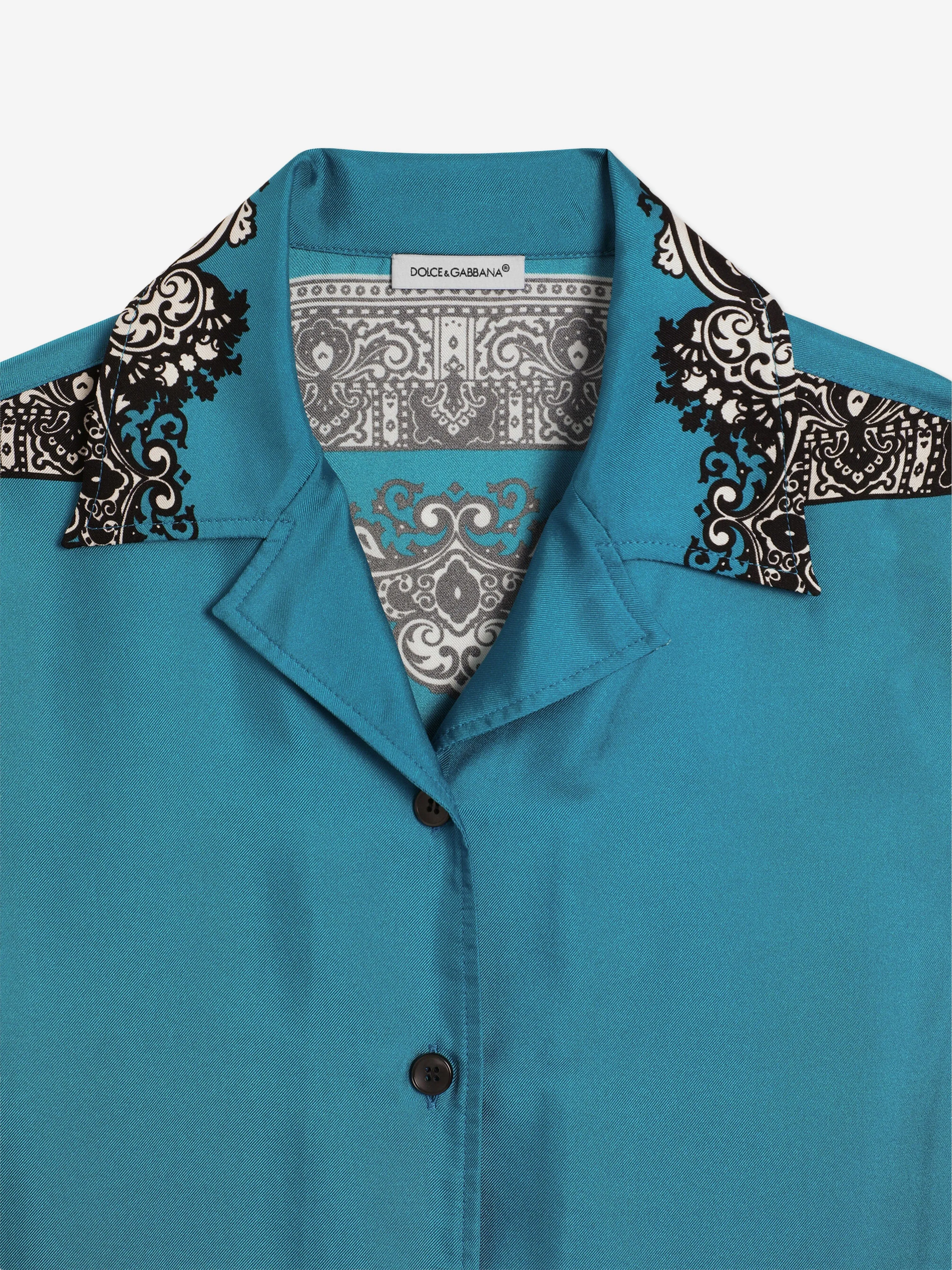 Boys Silk Bandana Print Shirt in Blue