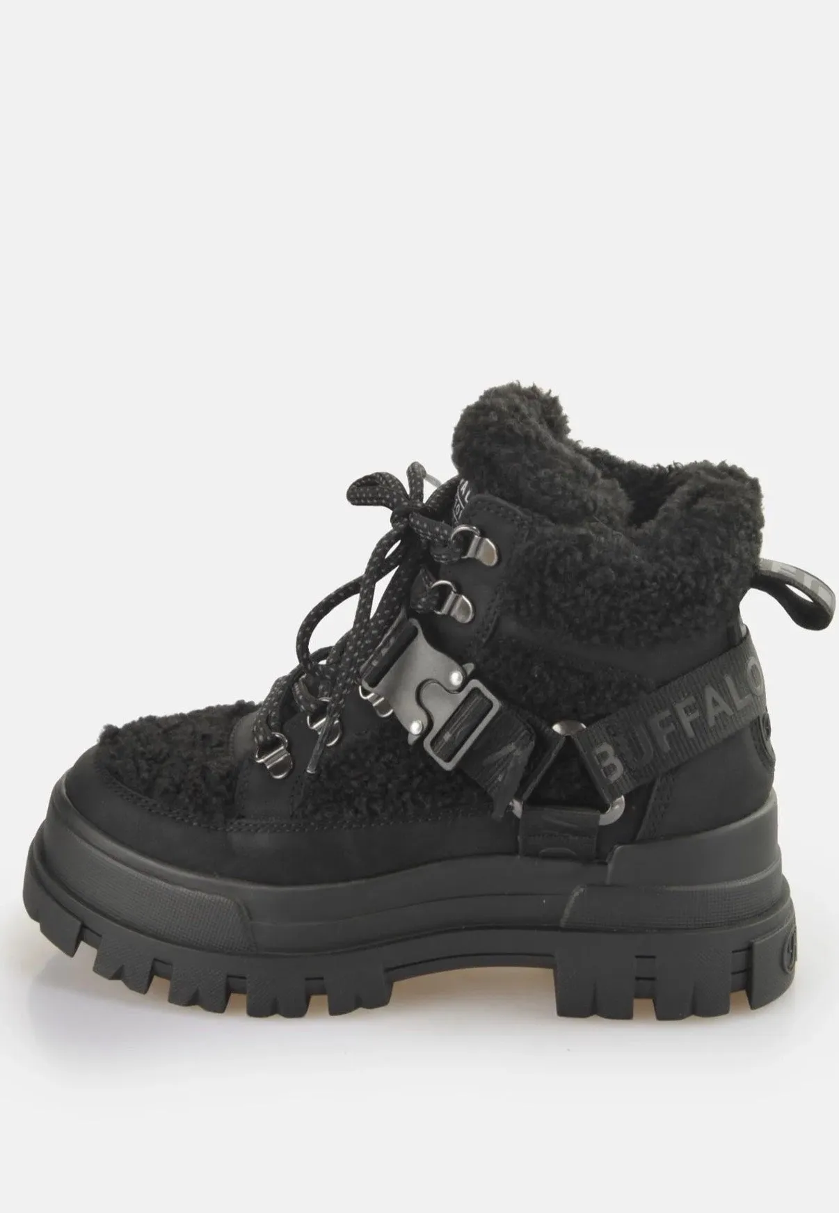 Buffalo - Aspha Com Mid Warm Vegan Nubuck/Fur Black - Girl Shoes