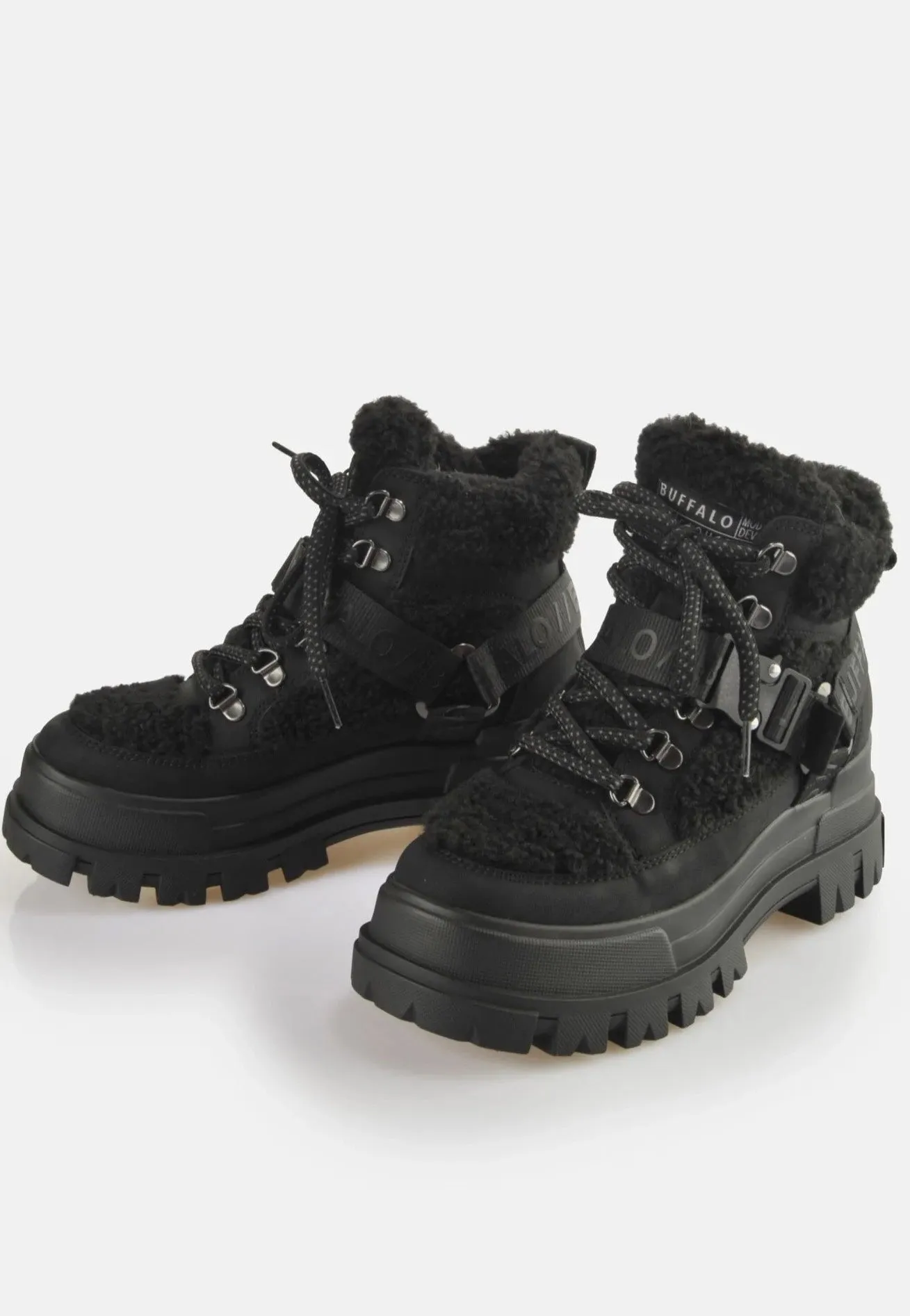 Buffalo - Aspha Com Mid Warm Vegan Nubuck/Fur Black - Girl Shoes