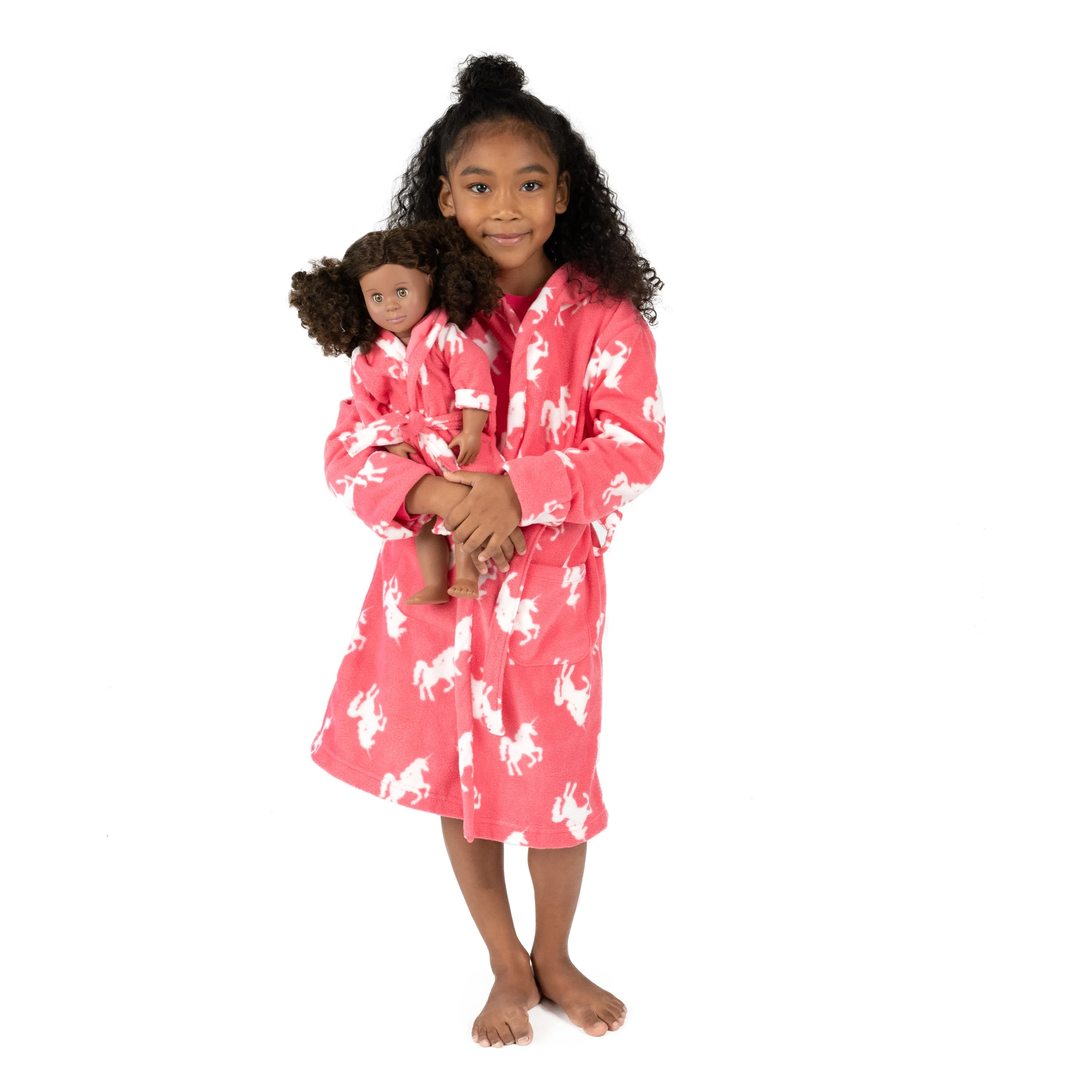 Christmas Girls and Matching Doll Fleece Hooded Robe Unicorn