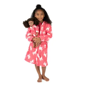 Christmas Girls and Matching Doll Fleece Hooded Robe Unicorn